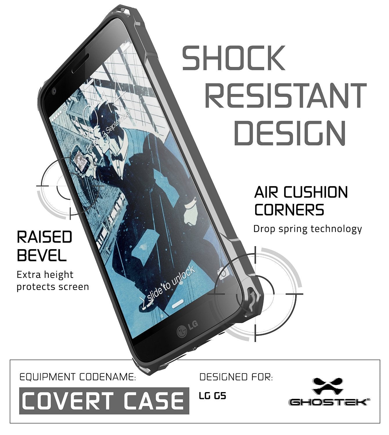 LG G5 Case, Ghostek® Space Grey Covert Premium Hybrid Protective Cover | Lifetime Warranty Exchange - PunkCase NZ