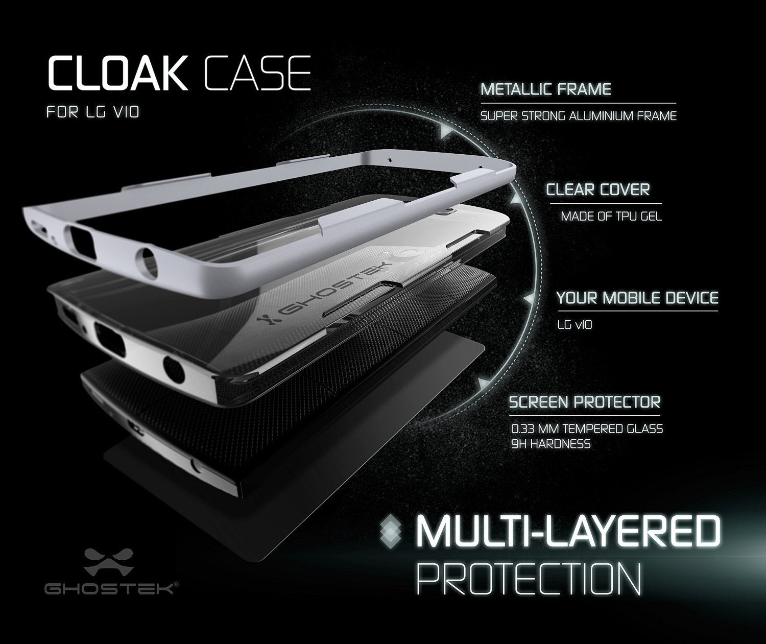 LG V10 Case, Ghostek® Cloak Silver Slim Hybrid Impact Armor Cover | Lifetime Warranty Exchange - PunkCase NZ