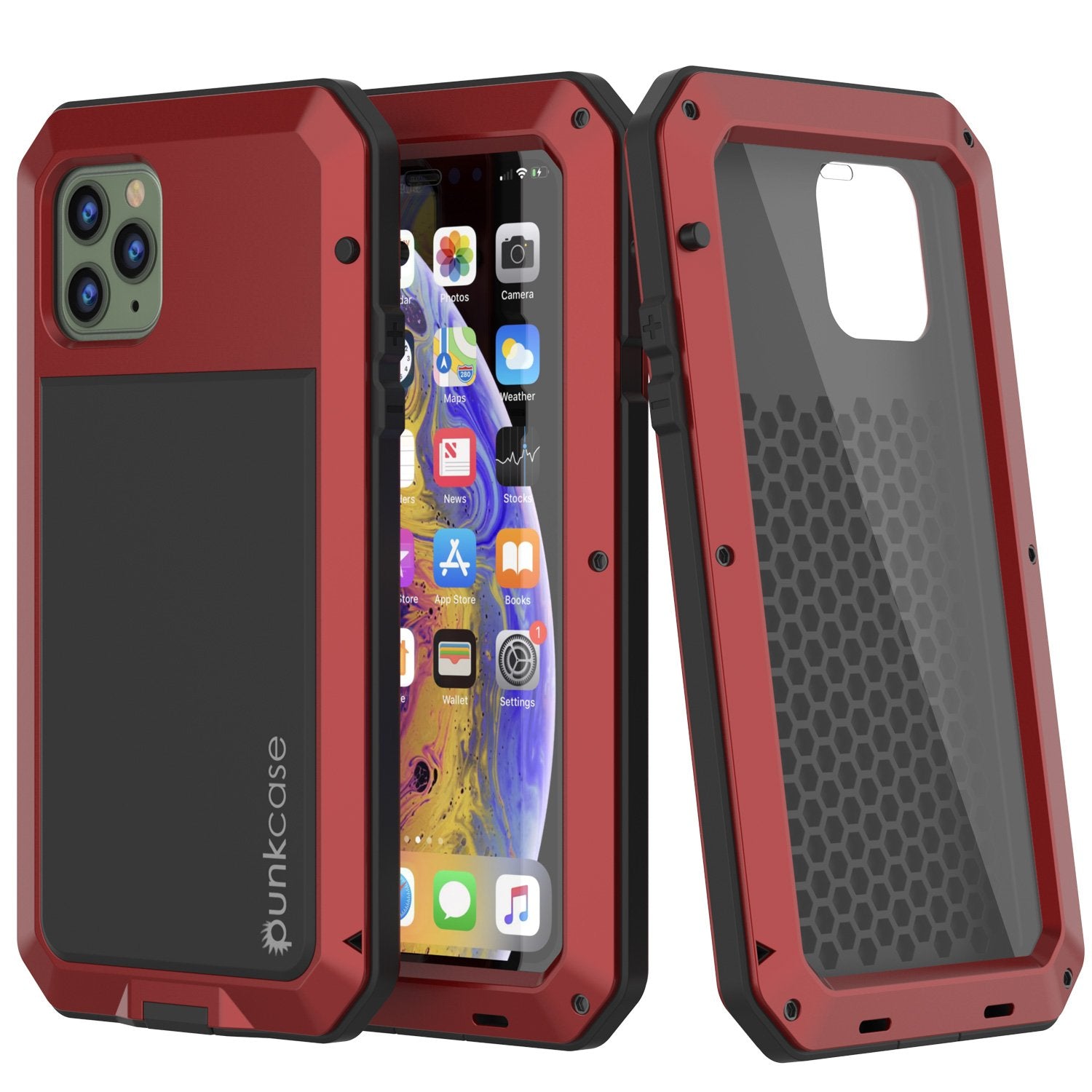 iPhone 11 Pro Max Metal Case, Heavy Duty Military Grade Armor Cover [shock proof] Full Body Hard [Red]