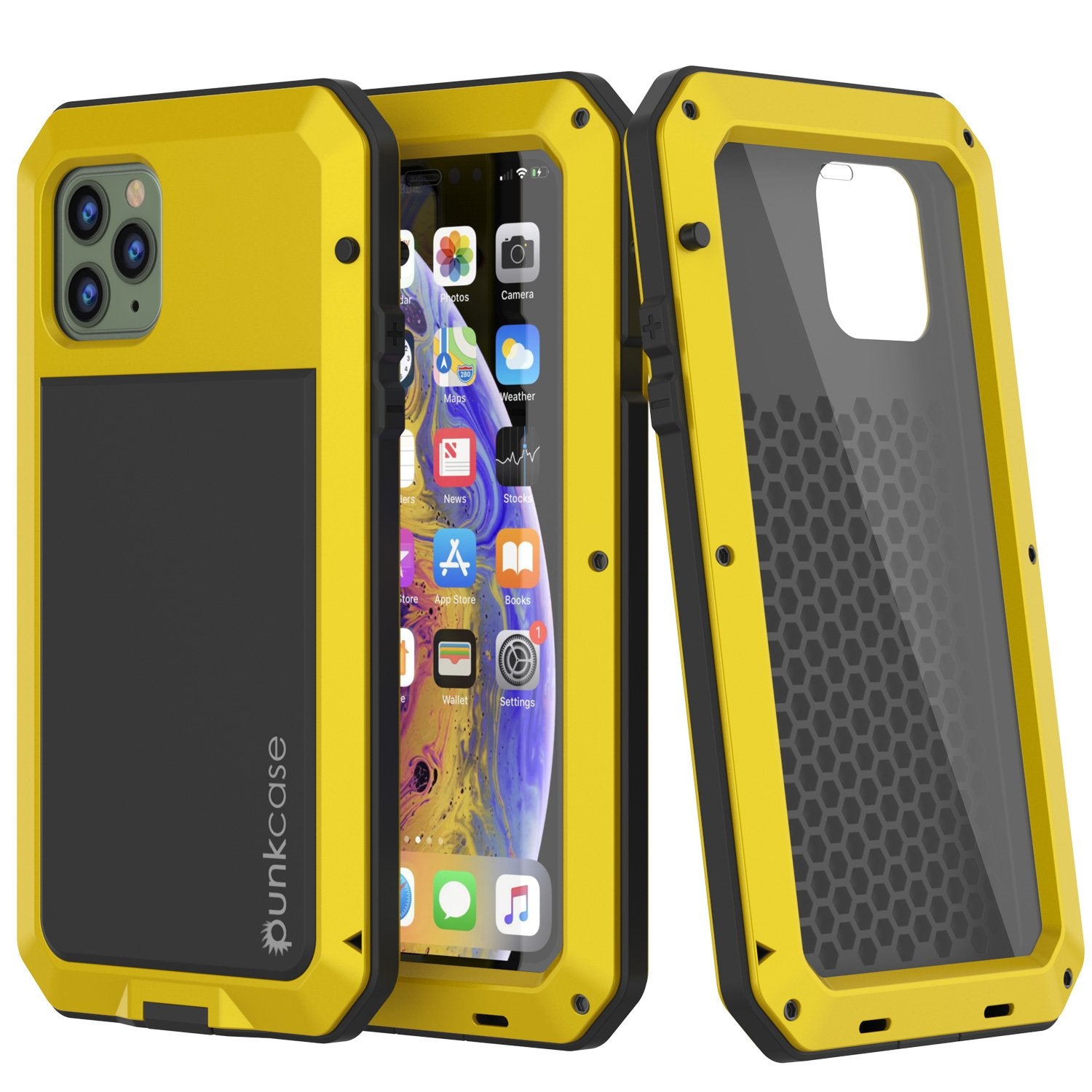 iPhone 11 Pro Max Metal Case, Heavy Duty Military Grade Armor Cover [shock proof] Full Body Hard [Neon]