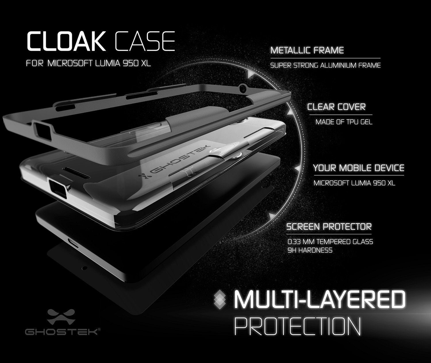 Microsoft 950 XL Case, Ghostek® Cloak Black Slim Hybrid Impact Armor | Lifetime Warranty Exchange - PunkCase NZ
