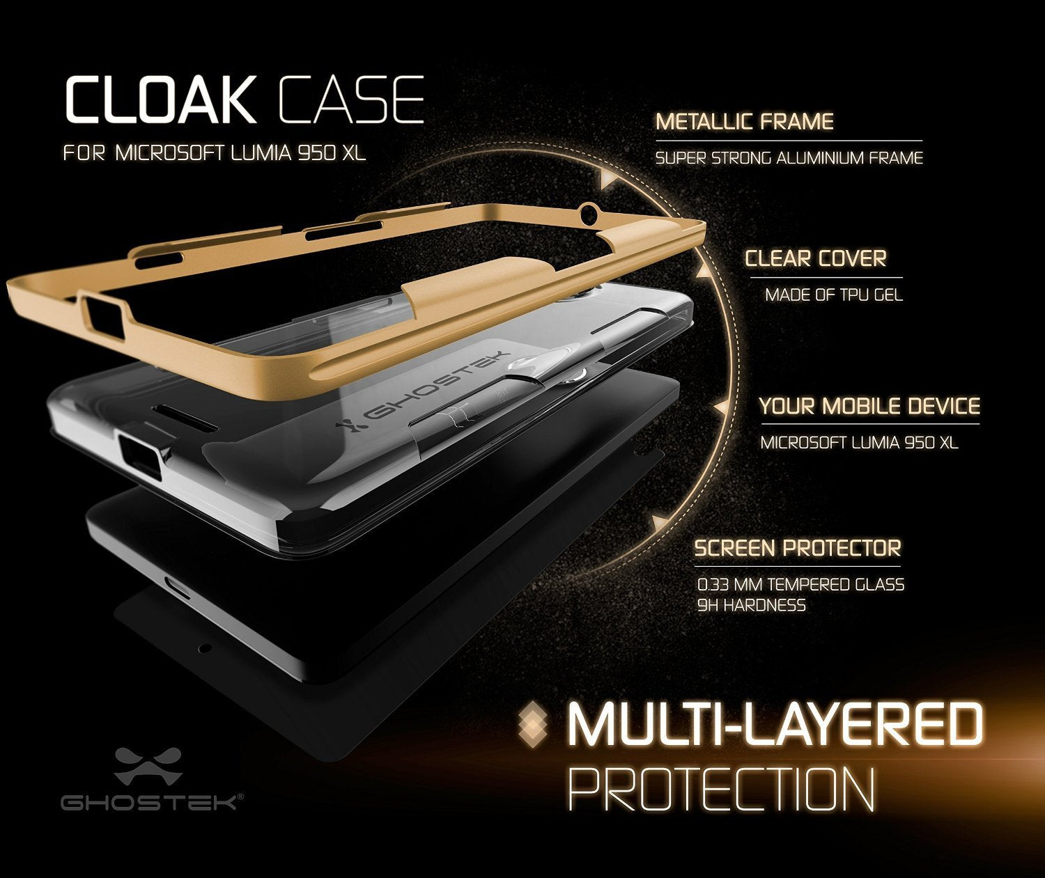 Microsoft 950 XL Case, Ghostek® Cloak Gold Slim Hybrid Impact Armor | Lifetime Warranty Exchange - PunkCase NZ