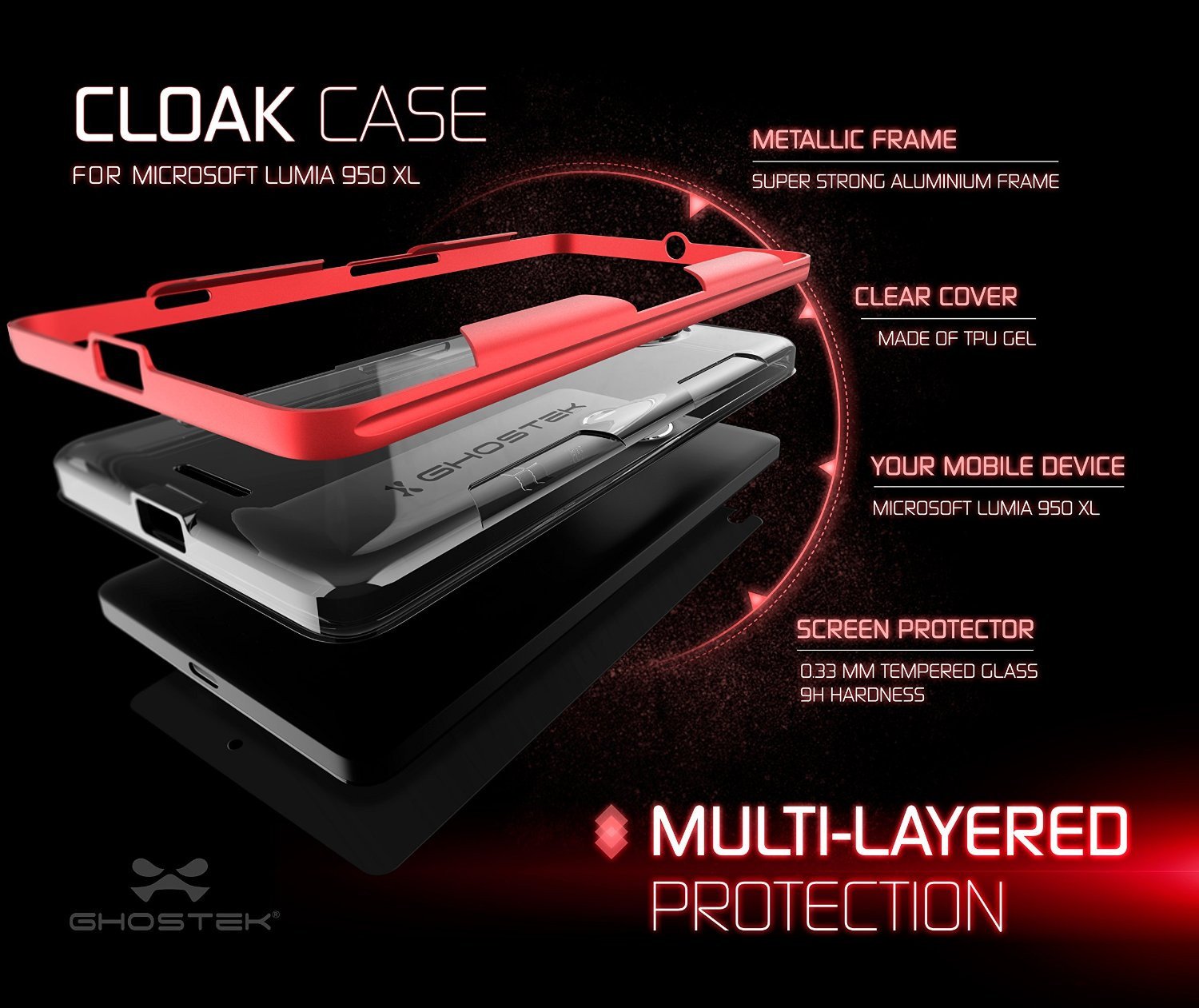 Microsoft 950 XL Case, Ghostek® Cloak Red Slim Hybrid Impact Armor | Lifetime Warranty Exchange - PunkCase NZ