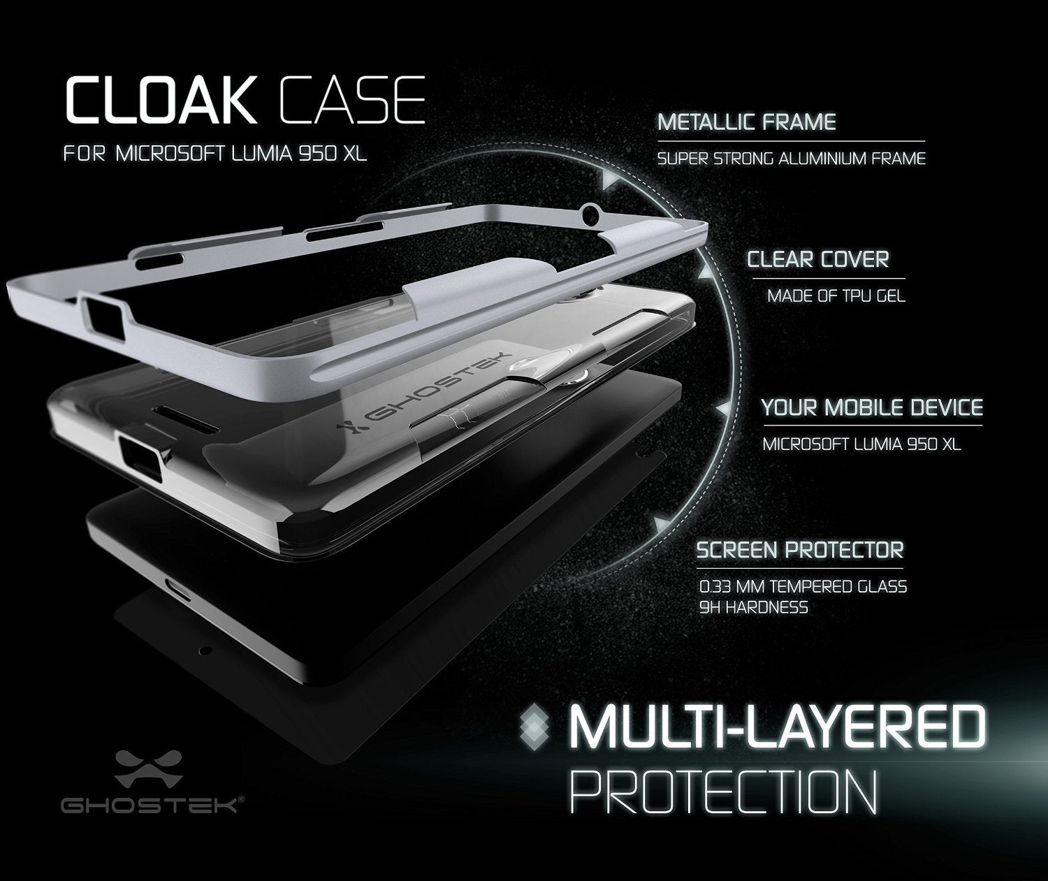 Microsoft 950 XL Case, Ghostek® Cloak Silver Slim Hybrid Impact Armor | Lifetime Warranty Exchange - PunkCase NZ