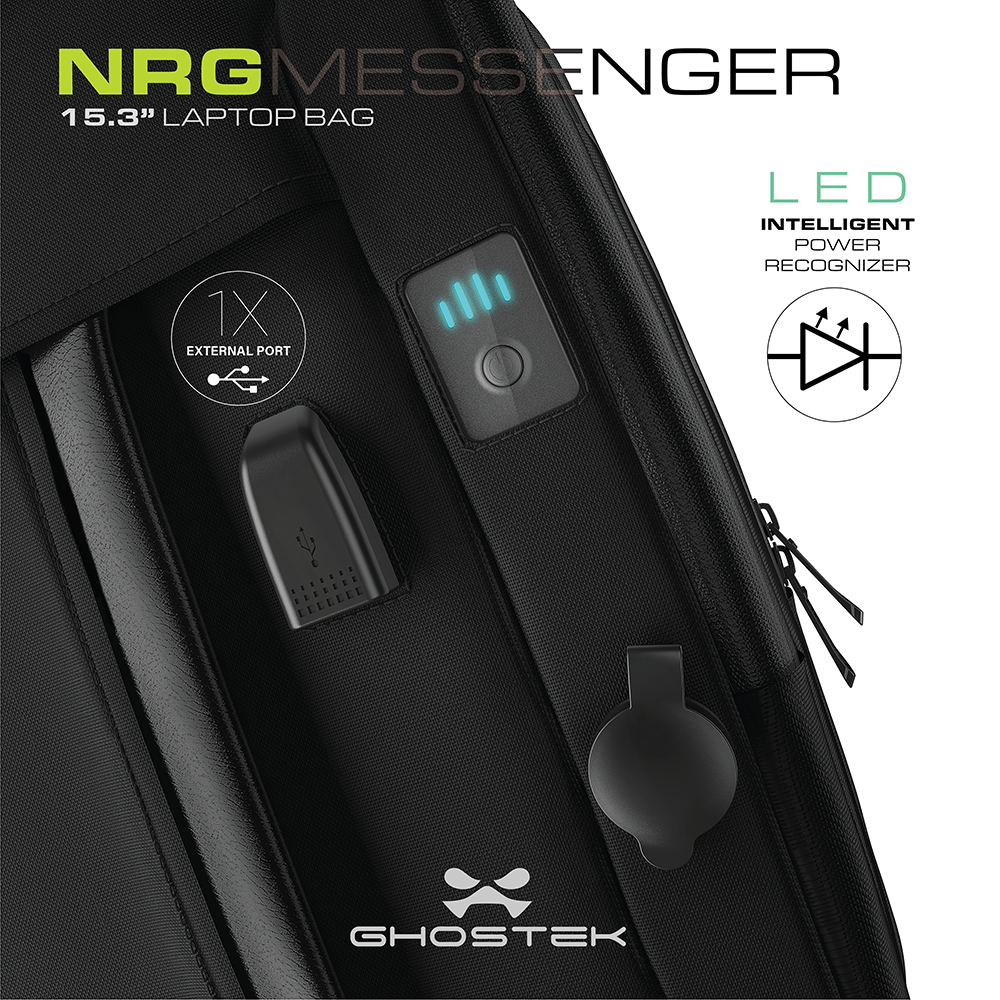 Ghostek NRGmessenger Series 8.5L || Computer Laptop Messenger Bag + 16,000mAh Battery Power Bank with 2 USB Ports | Water Resistant - PunkCase NZ