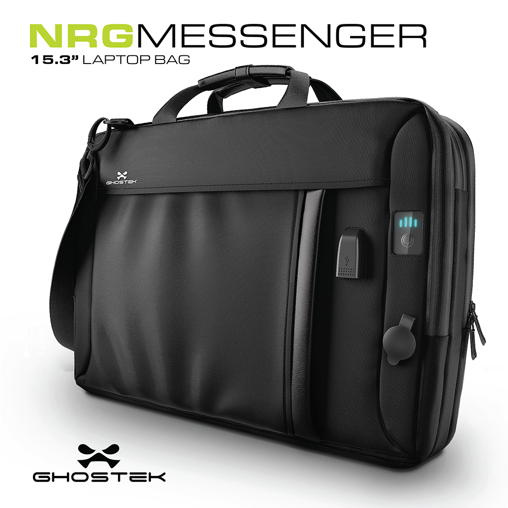 Ghostek NRGmessenger Series 8.5L || Computer Laptop Messenger Bag + 16,000mAh Battery Power Bank with 2 USB Ports | Water Resistant