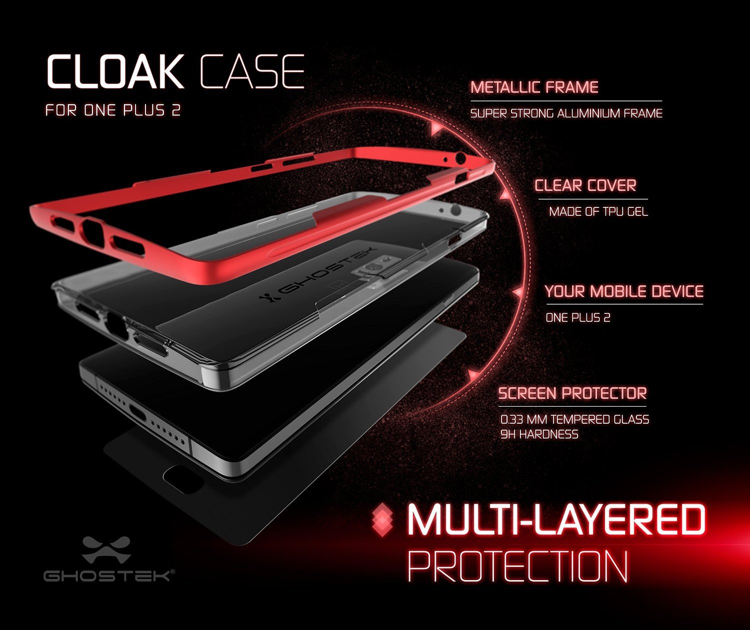 OnePlus 2 Case, Ghostek® Cloak Red Series for OnePlus 2 Slim Hybrid | Lifetime Warranty Exchange - PunkCase NZ