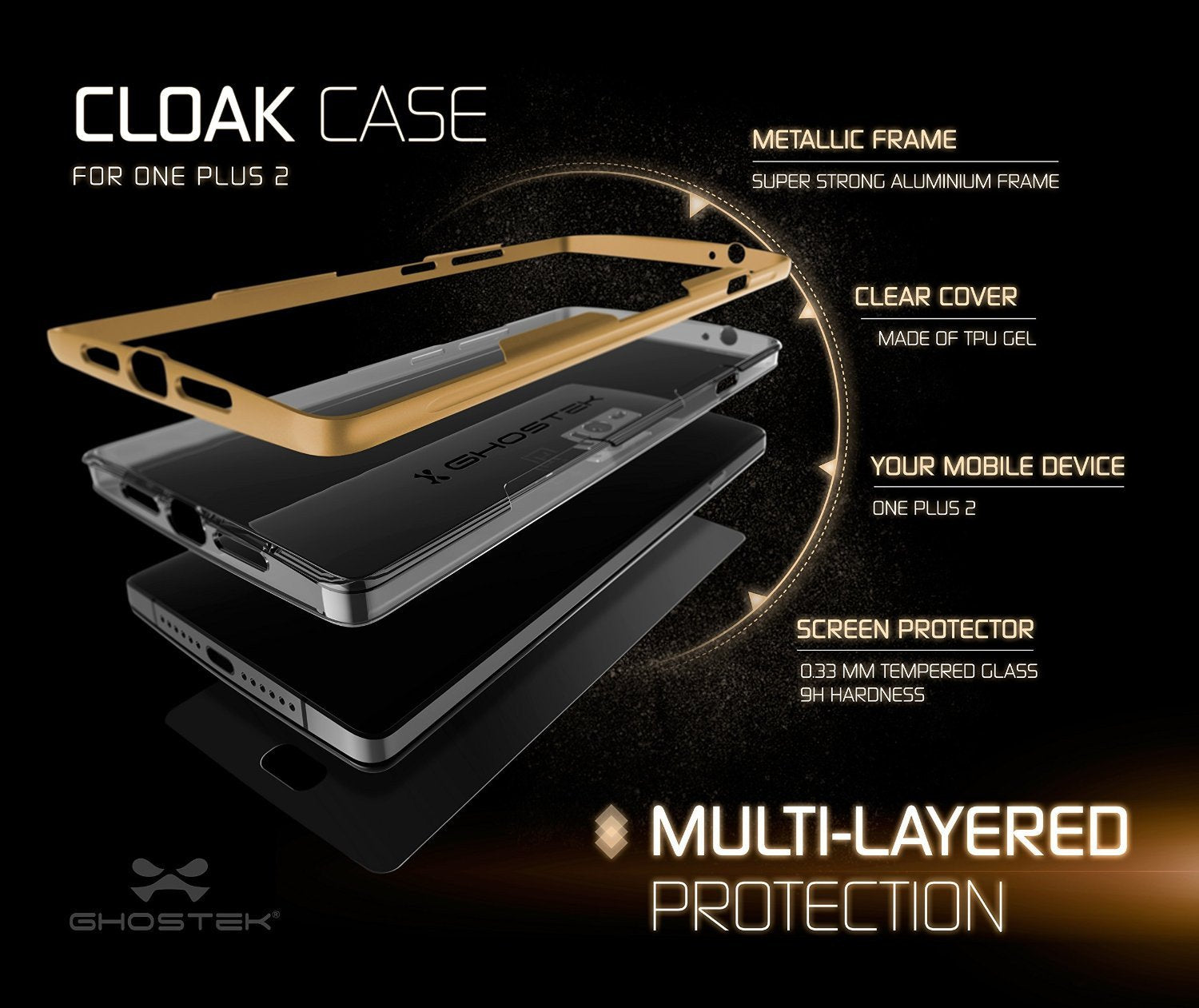 OnePlus 2 Case, Ghostek® Cloak Gold Series for OnePlus 2 Slim Hybrid | Lifetime Warranty Exchange - PunkCase NZ