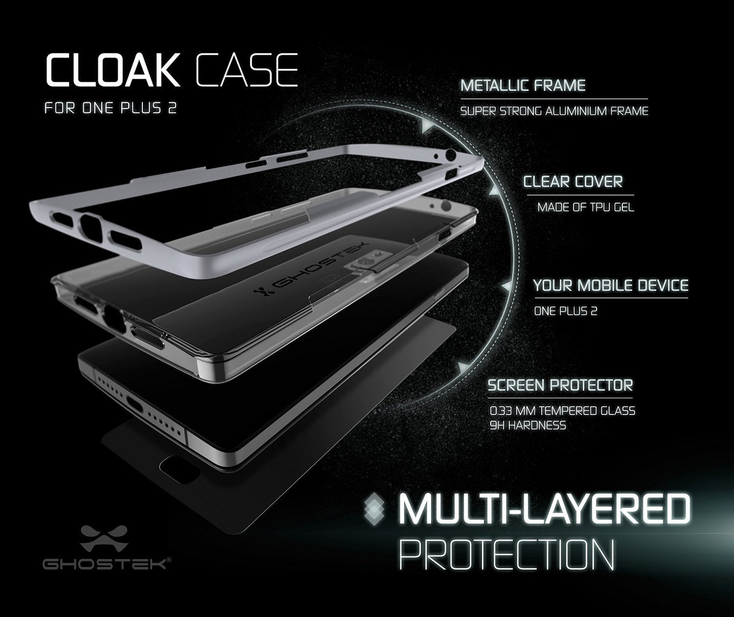 OnePlus 2 Case, Ghostek® Cloak Silver Series for OnePlus 2 Slim Hybrid | Lifetime Warranty Exchange - PunkCase NZ