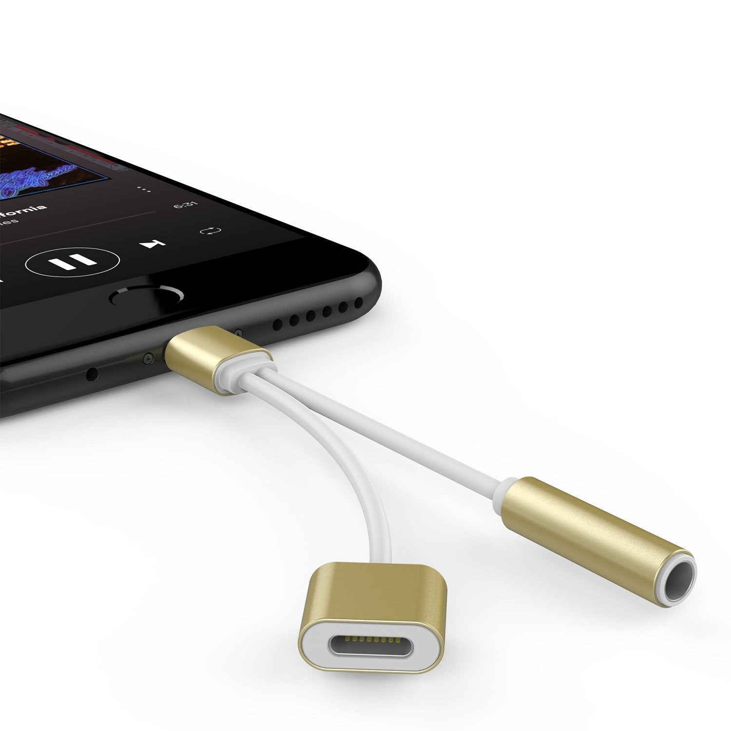 PUNKZAP Lightning Adapter Cable 2 in 1 Splitter Charger with 3.5mm Earphone AUX Jack|Charge & Listen to your Apple iPhone [GOLD] - PunkCase NZ