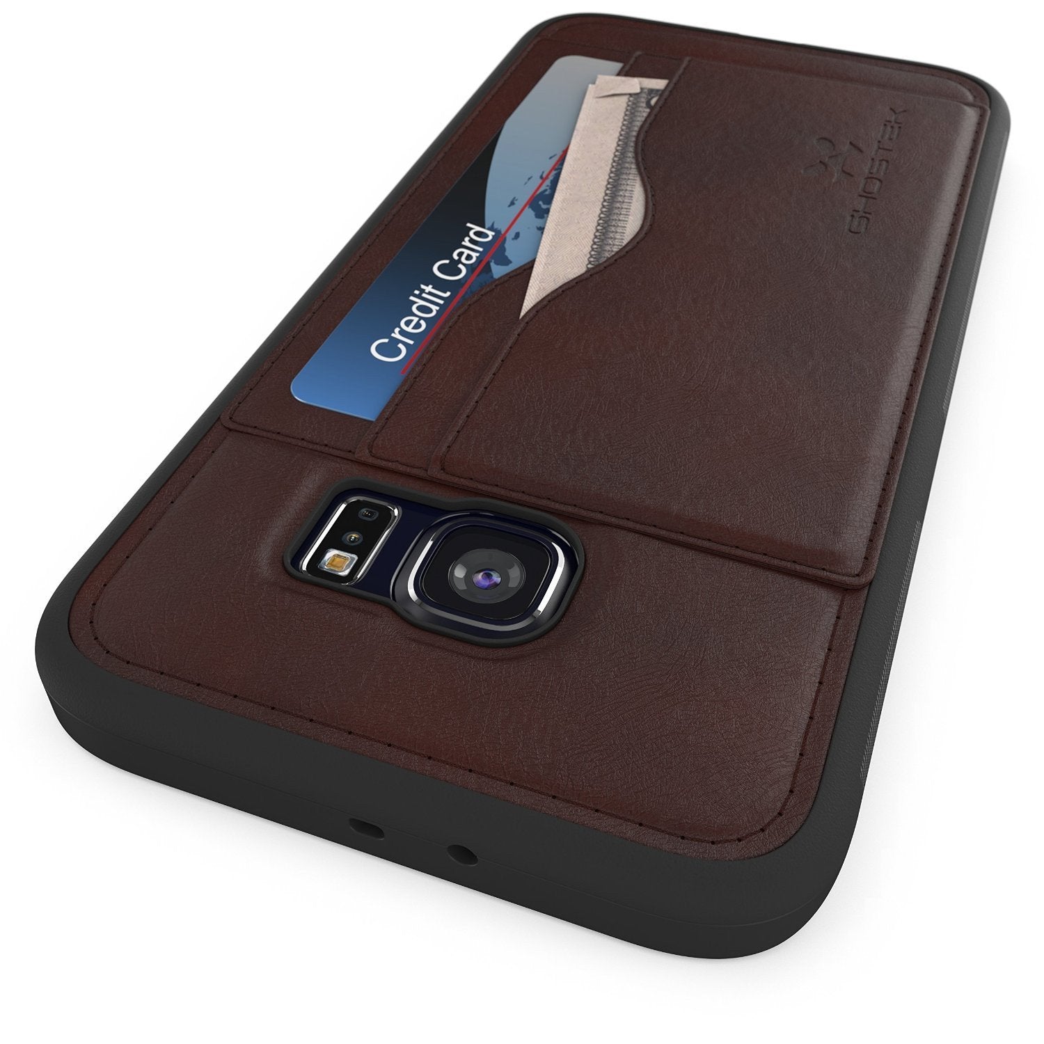 S6 Edge Wallet Case, Ghostek Stash Dark Brown | Wallet Case w/Screen Protector | Premium PU Leather - PunkCase NZ