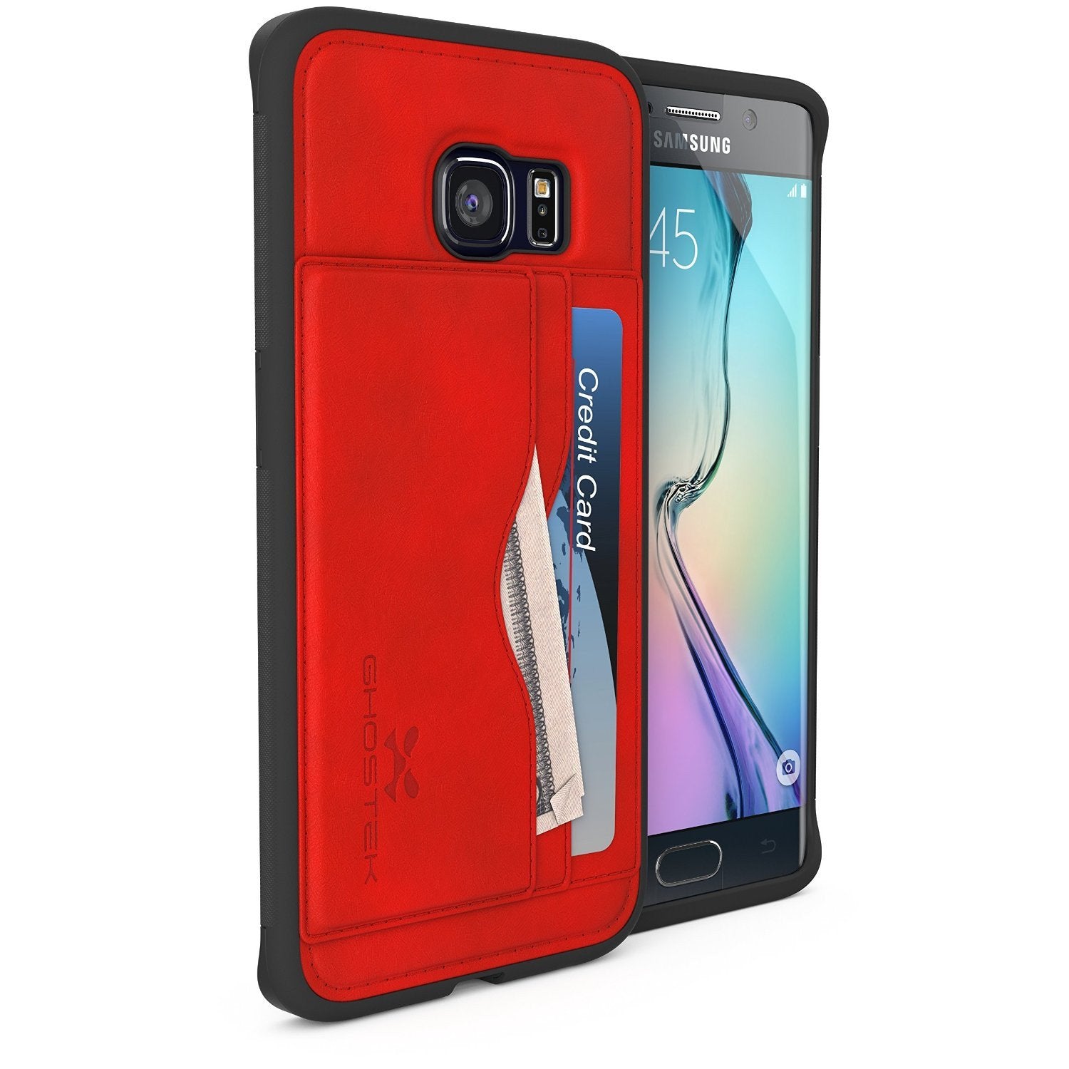S6 Edge Wallet Case, Ghostek Stash Red | Wallet Case w/Screen Protector | Premium Soft PU Leather