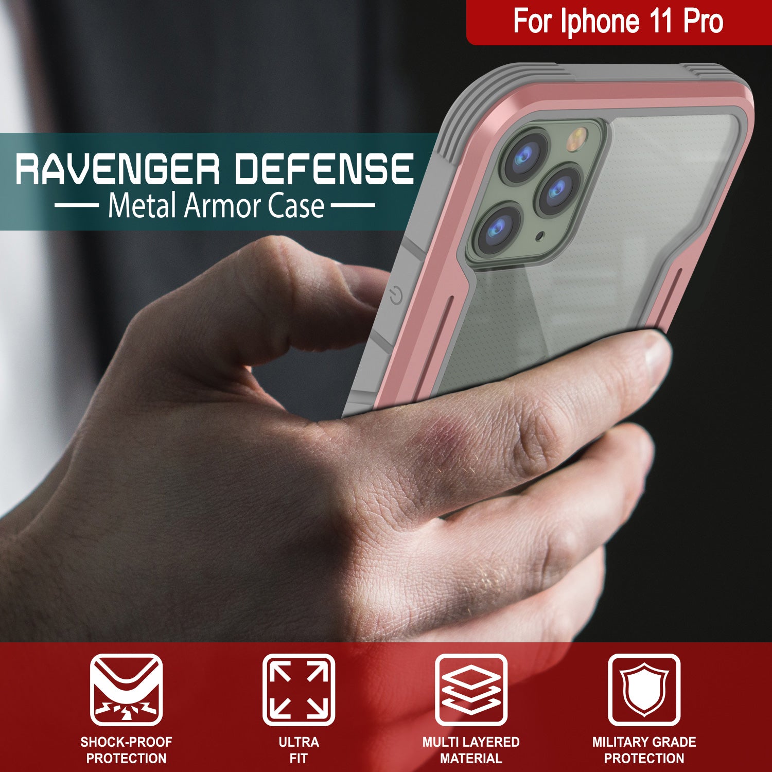 Punkcase iPhone 11 ravenger Case Protective Military Grade Multilayer Cover [Rose-Gold]