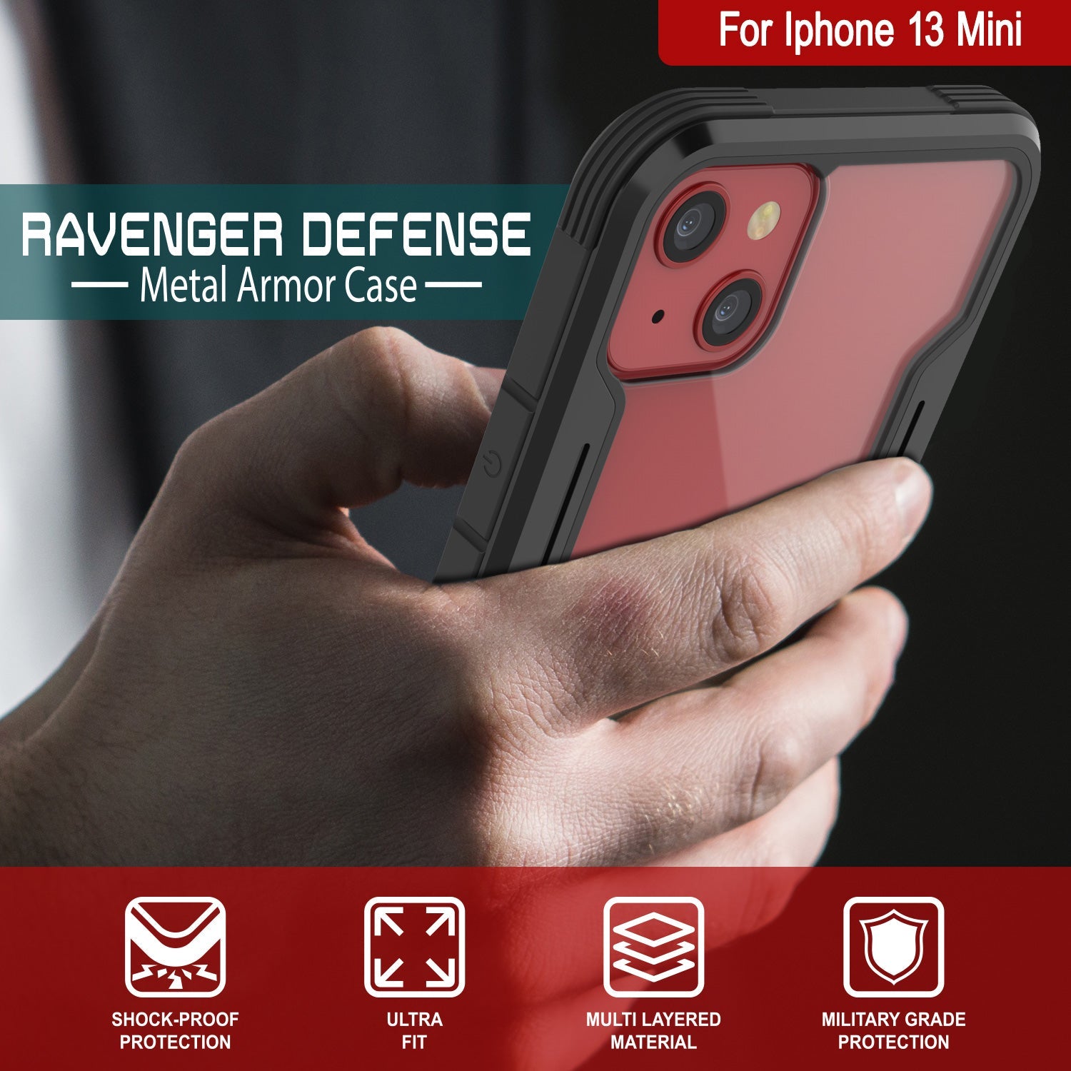 Punkcase iPhone 13 Mini ravenger Case Protective Military Grade Multilayer Cover [Black]