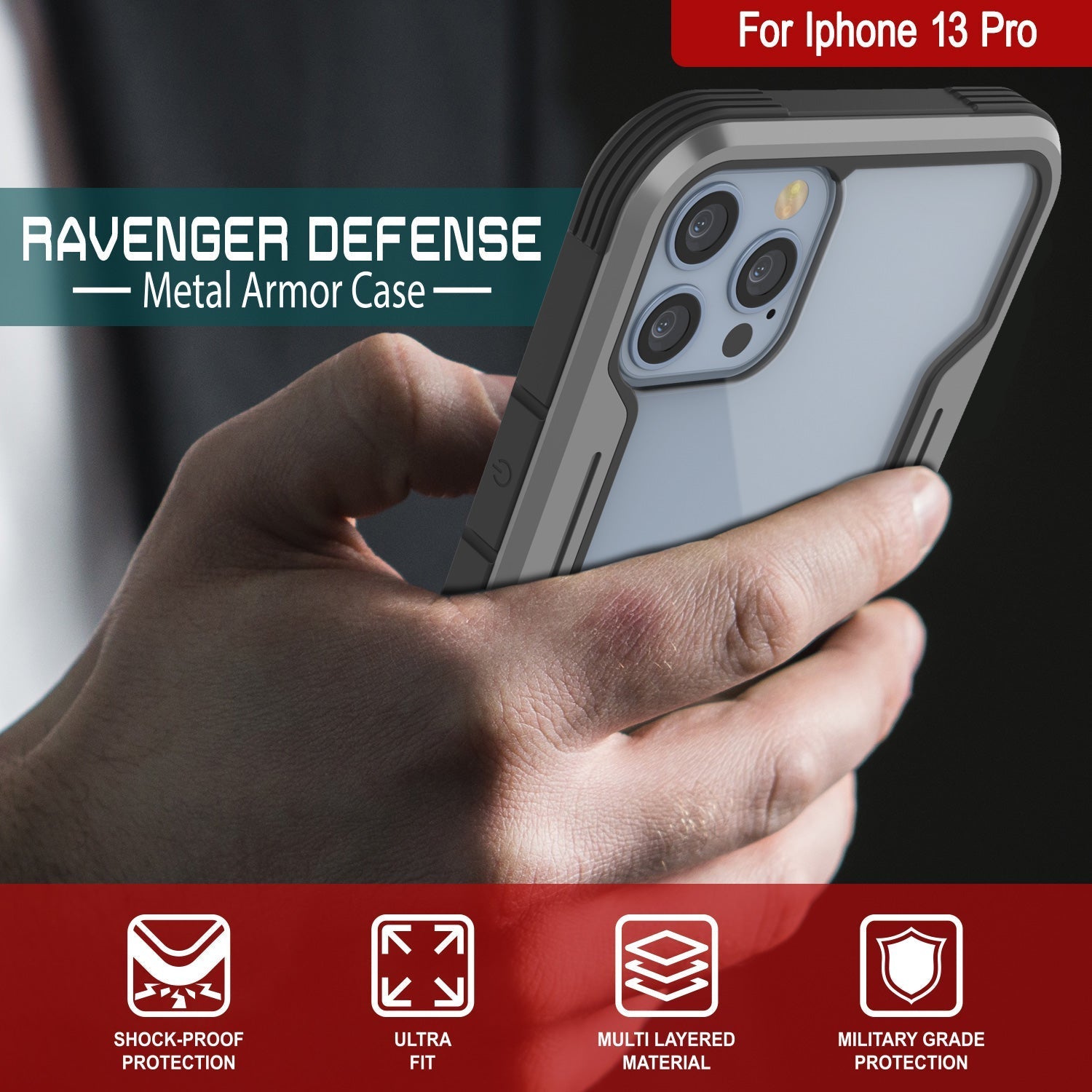 Punkcase iPhone 14 Pro Ravenger MAG Defense Case Protective Military Grade Multilayer Cover [Grey-Black]