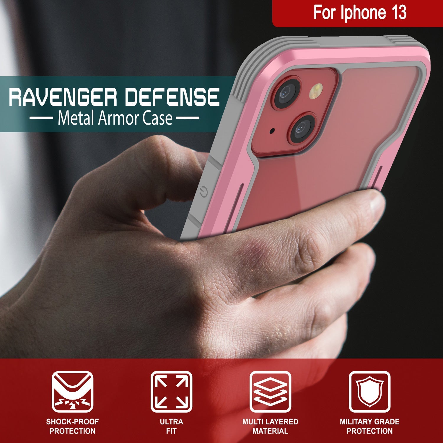 Punkcase iPhone 13 ravenger Case Protective Military Grade Multilayer Cover [Rose-Gold]