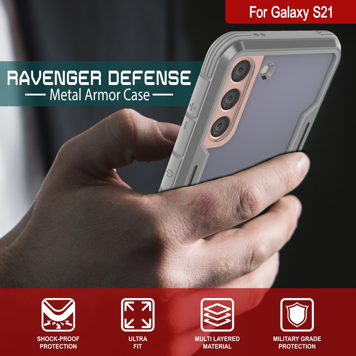 Punkcase S21 ravenger Case Protective Military Grade Multilayer Cover [Grey]