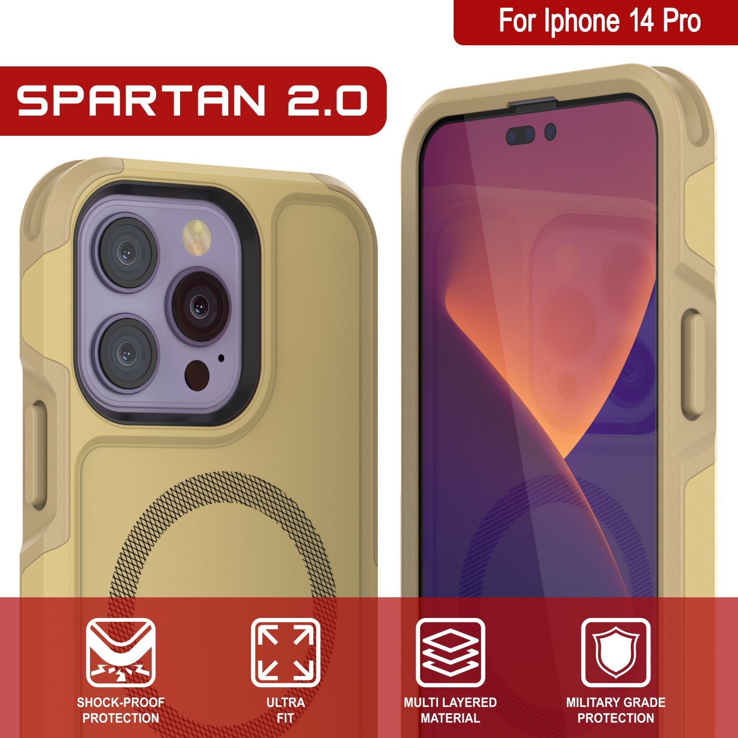 PunkCase iPhone 14 Pro Case, [Spartan 2.0 Series] Clear Rugged Heavy Duty Cover W/Built in Screen Protector [Yellow]