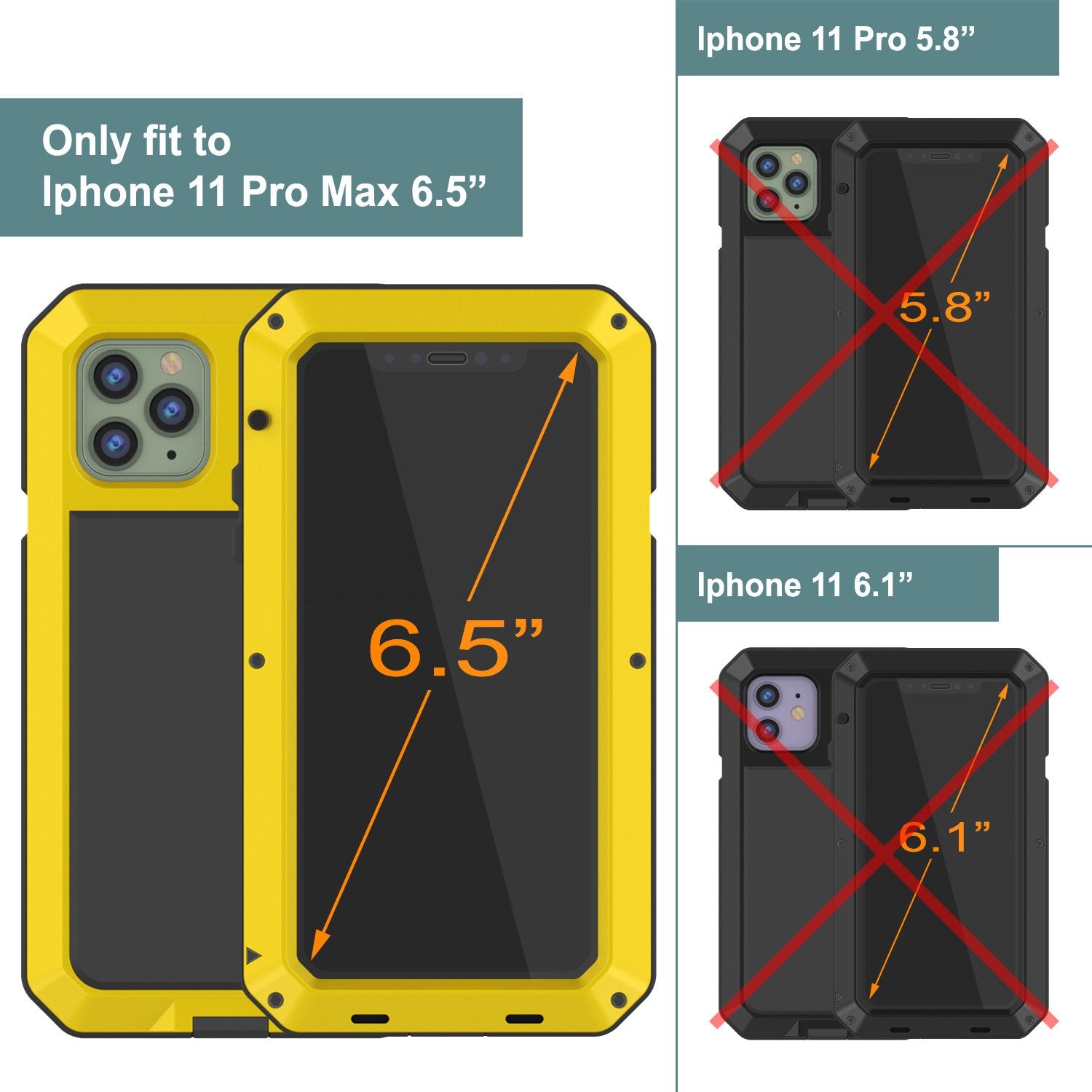 iPhone 11 Pro Max Metal Case, Heavy Duty Military Grade Armor Cover [shock proof] Full Body Hard [Neon]