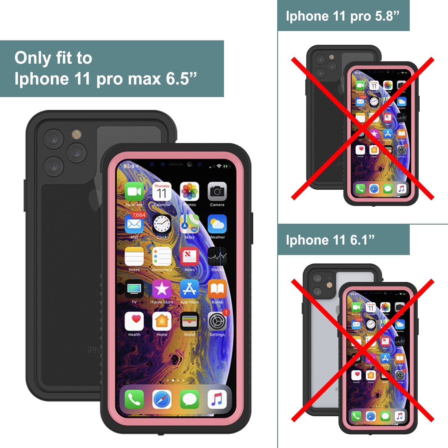 iPhone 11 Pro Max Waterproof Case, Punkcase [Extreme Series] Armor Cover W/ Built In Screen Protector [Pink]