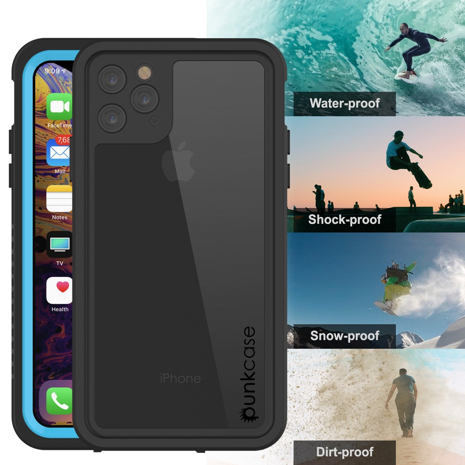 iPhone 11 Pro Max Waterproof Case, Punkcase [Extreme Series] Armor Cover W/ Built In Screen Protector [Light Blue]