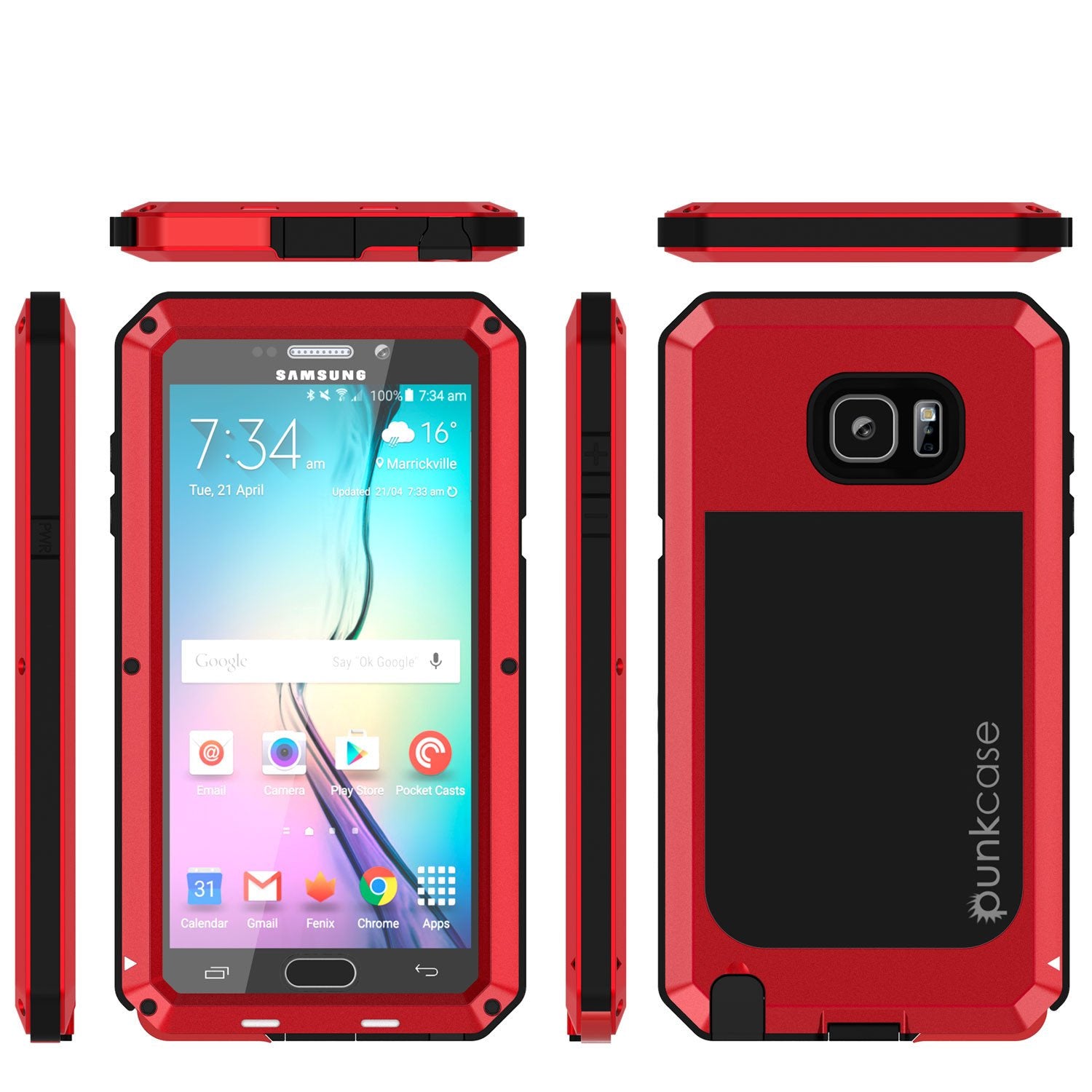 Note 5 Case, Punkcase® METALLIC Series RED w/ TEMPERED GLASS | Aluminum Frame - PunkCase NZ