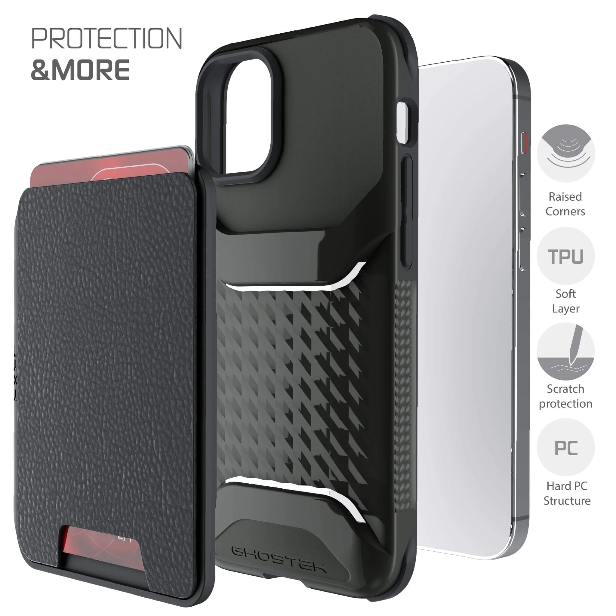 iPhone 12  - Magnetic Wallet Case with Card Holder [Black]