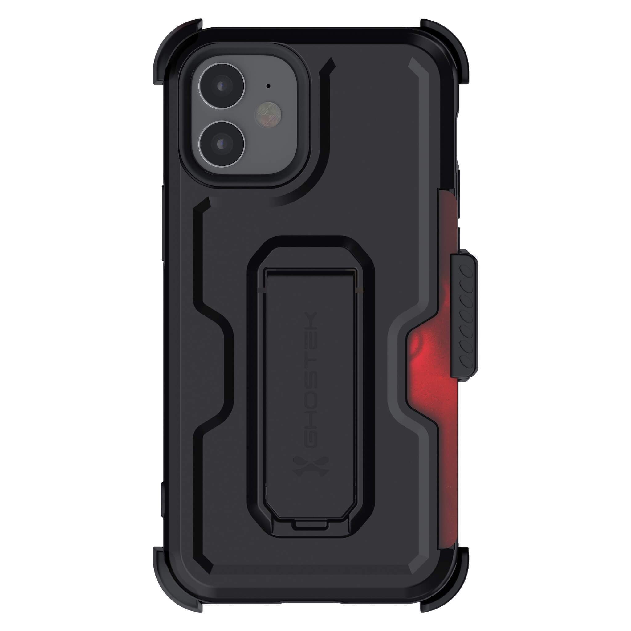 iPhone 12 Mini  - IRON ARMOR Belt Clip Holster Case with Stand and Card Holder [Matte Black]