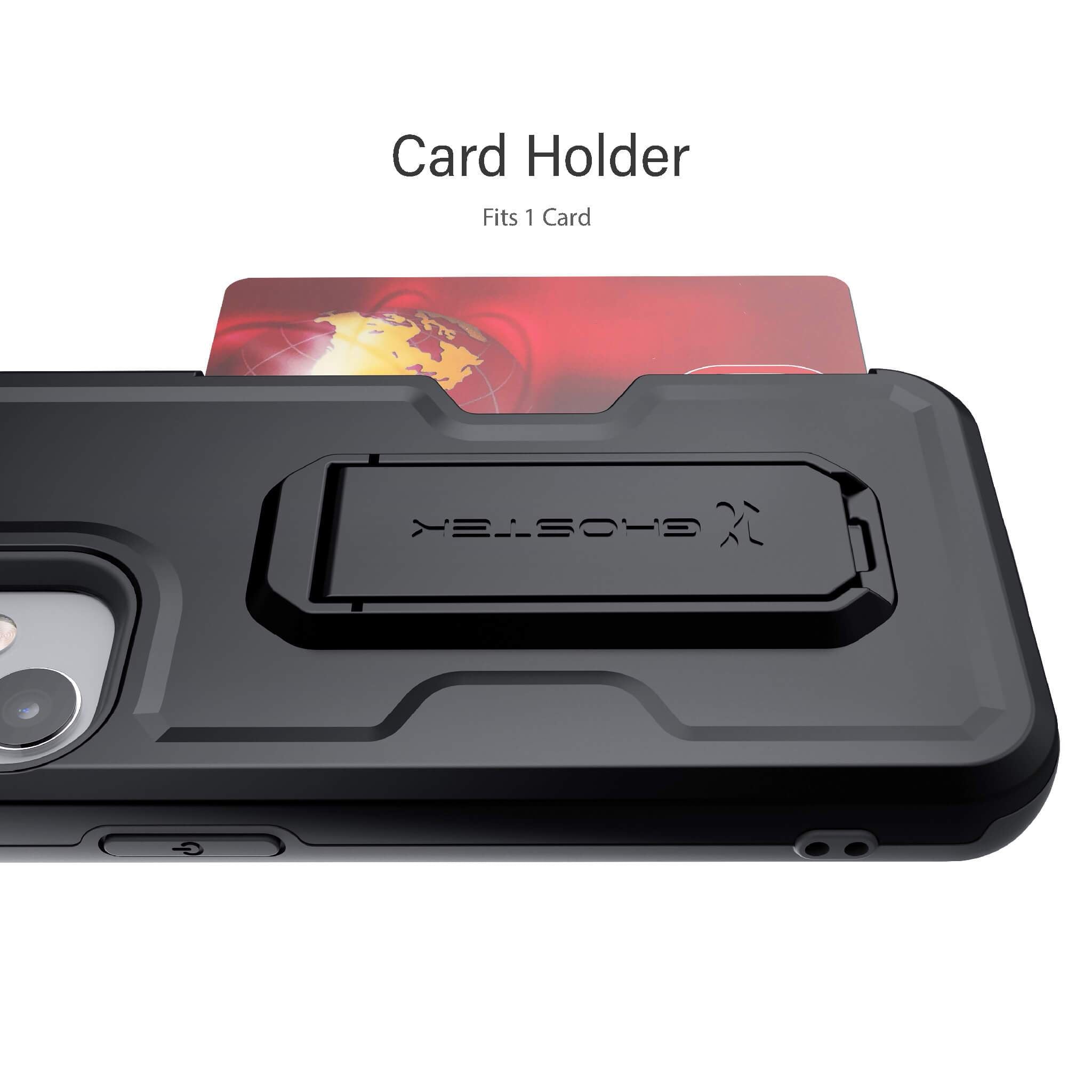 iPhone 12 Mini  - IRON ARMOR Belt Clip Holster Case with Stand and Card Holder [Matte Black]