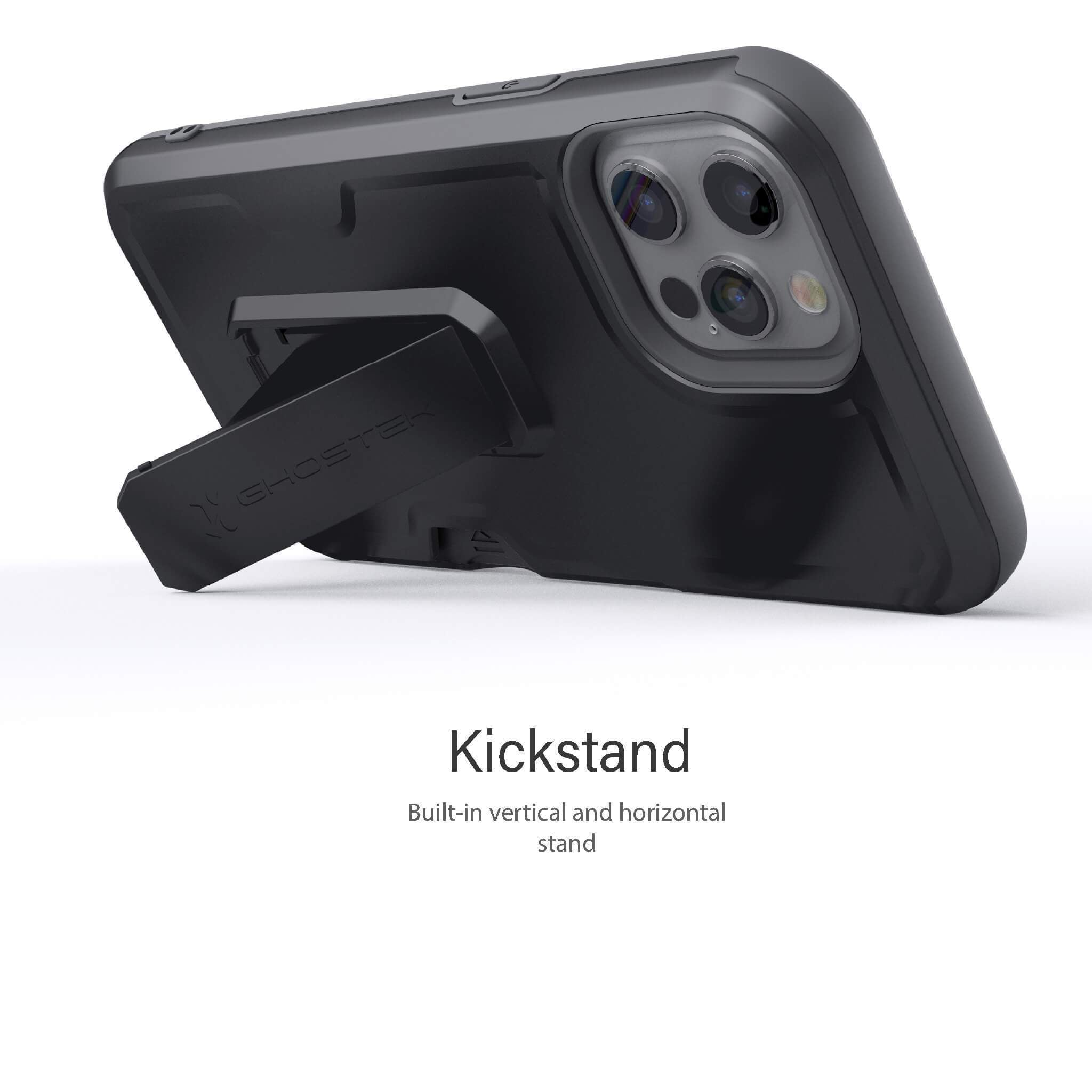 iPhone 12 Pro Max  - IRON ARMOR Belt Clip Holster Case with Stand and Card Holder [Matte Black]
