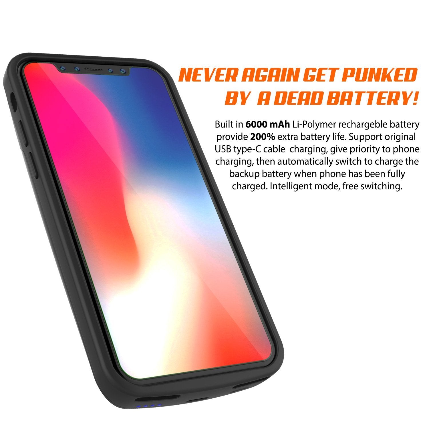 iphone XR Battery Case, PunkJuice 5000mAH Fast Charging Power Bank W/ Screen Protector | [Black] - PunkCase NZ