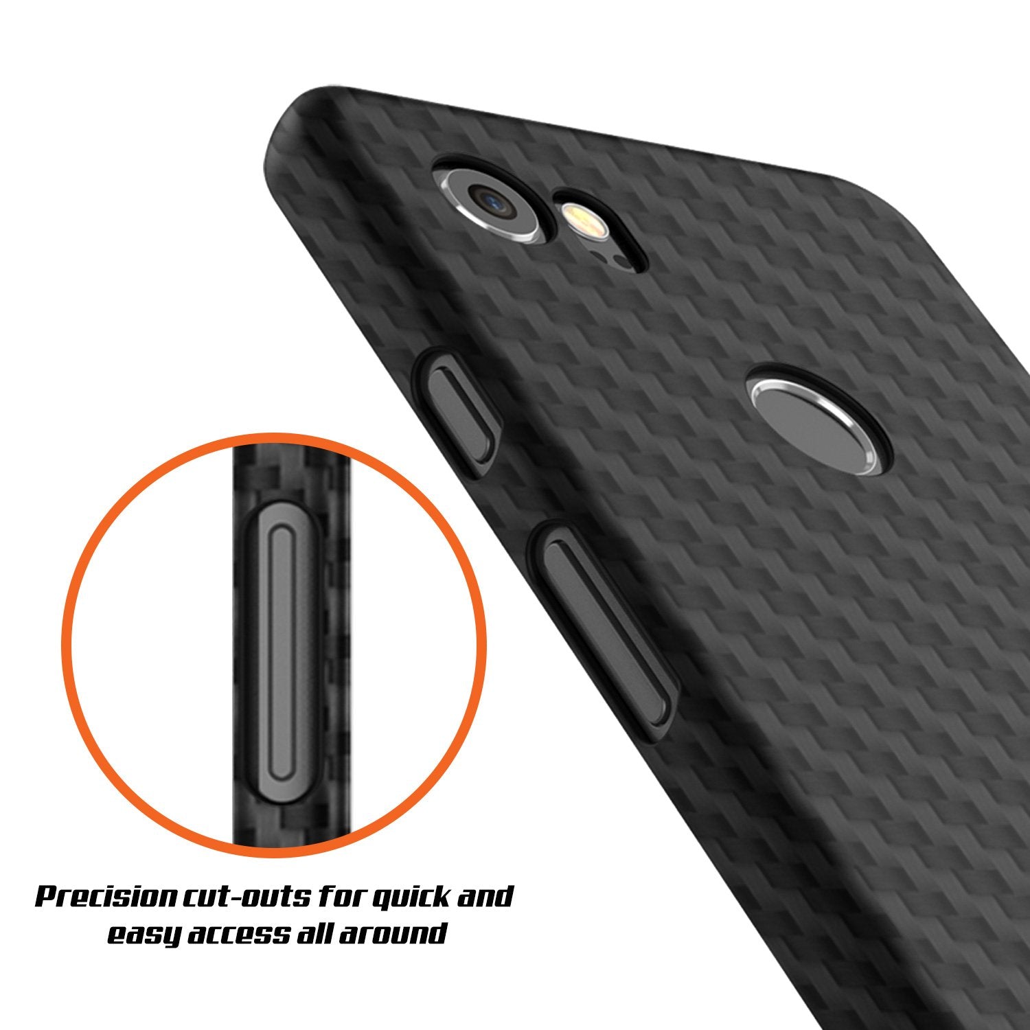 Google Pixel 2 XL  CarbonShield Heavy Duty & Ultra Thin 2 Piece Dual Layer PU Leather Cover [shockproof][non slip] with Tempered Glass Screen Protector for Google Pixel 2 XL [Jet Black] - PunkCase NZ