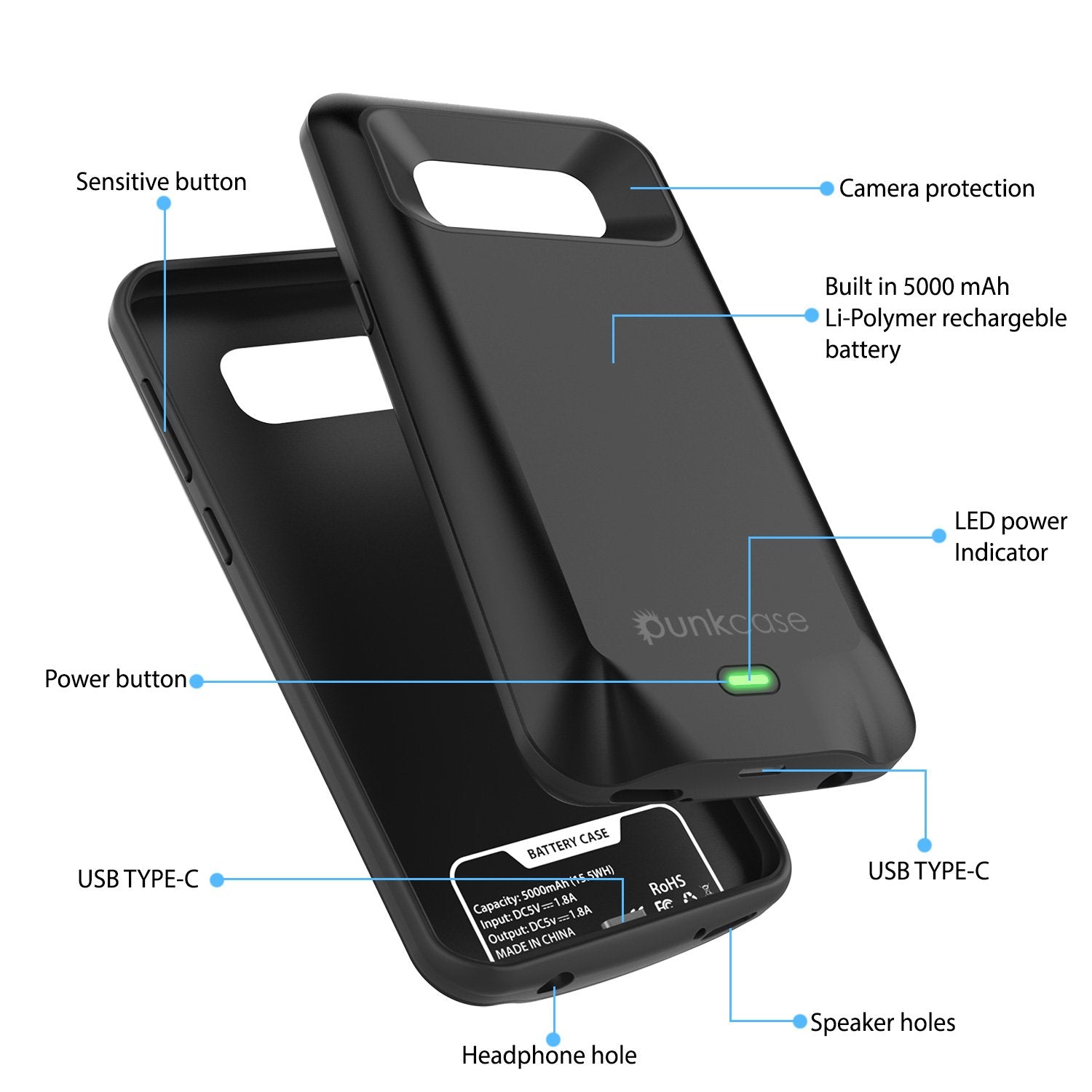 Galaxy S8 Battery Case, Punkcase 5000mAH Charger Case W/ Screen Protector | Integrated Kickstand & USB Port | IntelSwitch [Black] - PunkCase NZ