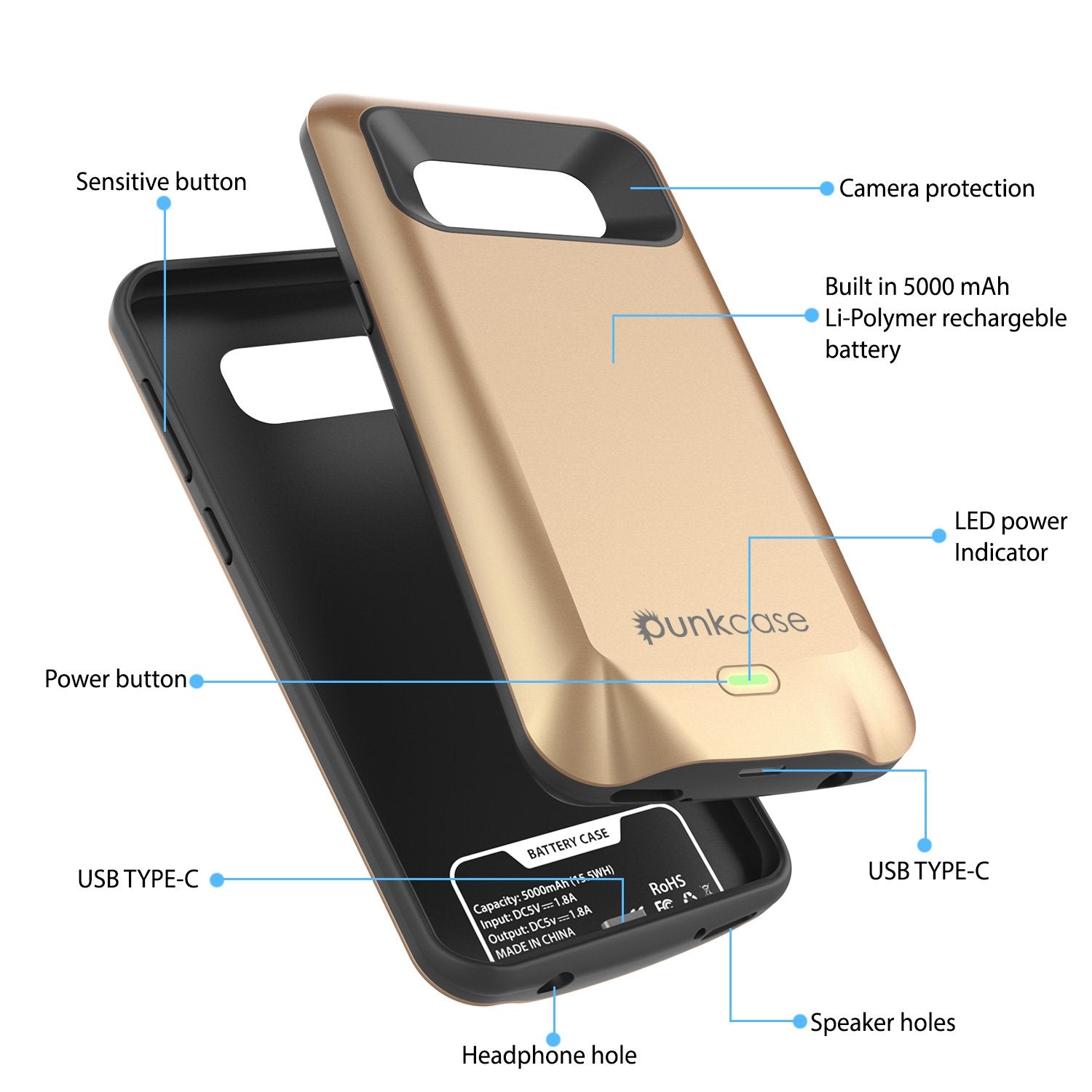 Galaxy S8 Battery Case, Punkcase 5000mAH Charger Case W/ Screen Protector | Integrated Kickstand & USB Port | IntelSwitch | [Gold] - PunkCase NZ