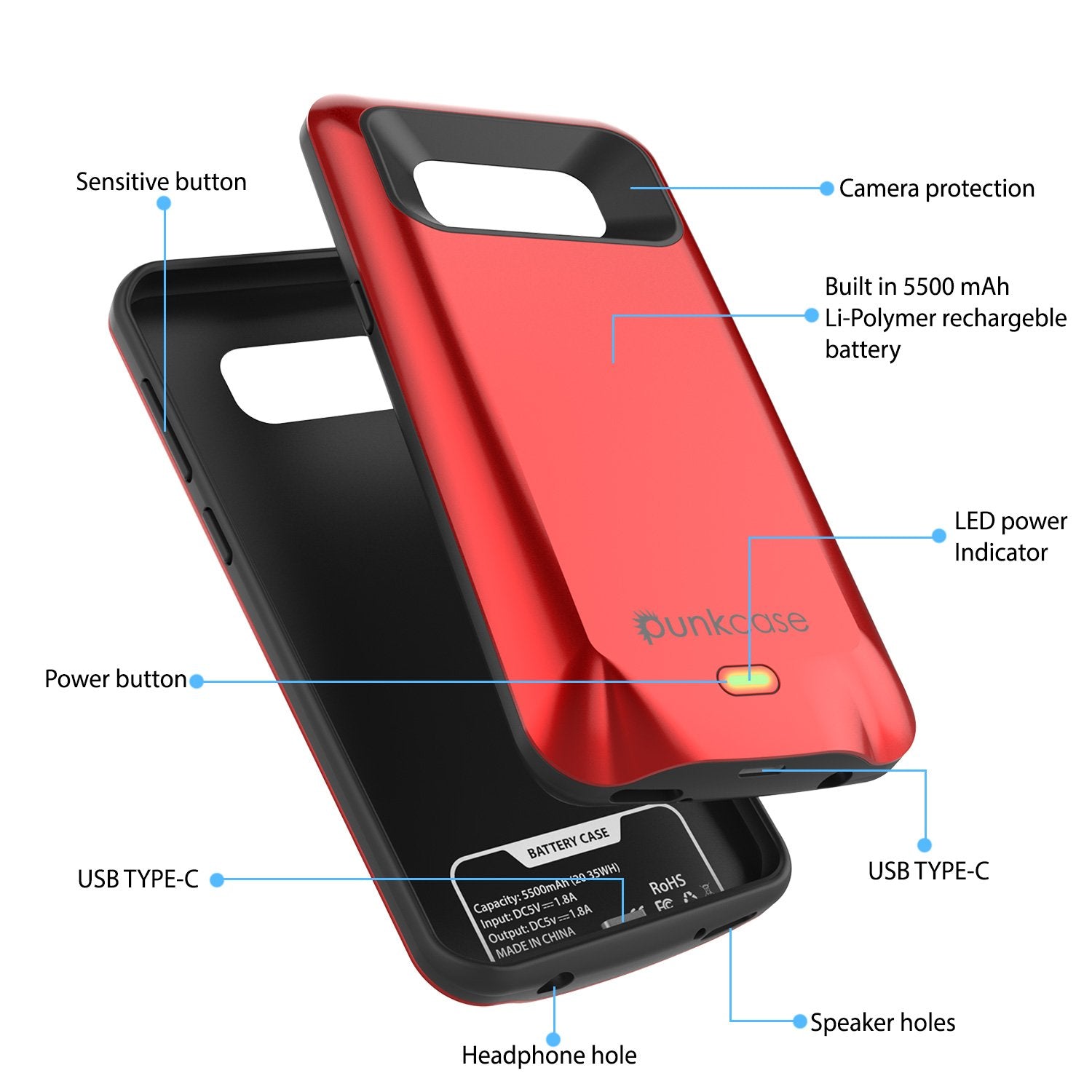 Galaxy S8 PLUS Battery Case, Punkcase 5500mAH Charger Case W/ Screen Protector | Integrated Kickstand & USB Port | IntelSwitch [Red] - PunkCase NZ