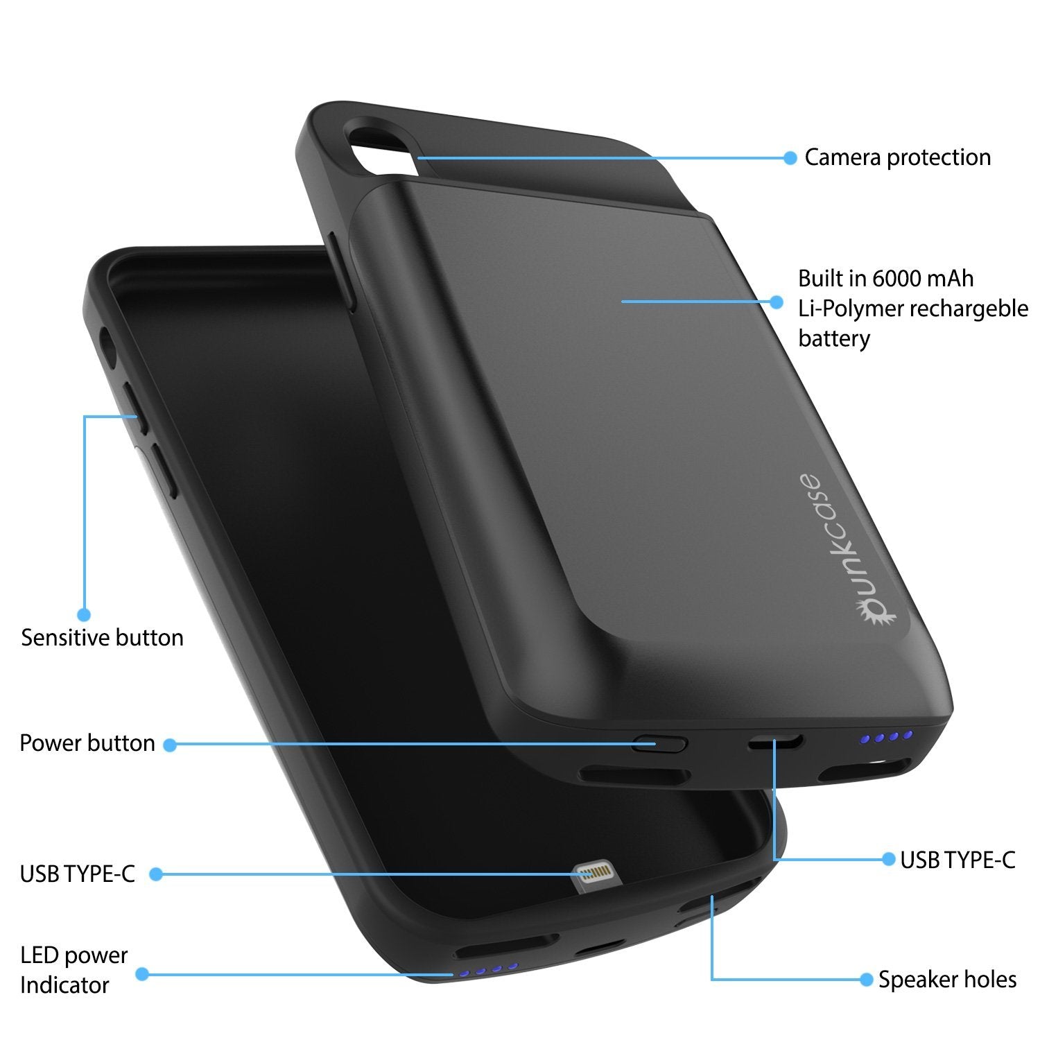 iphone XR Battery Case, PunkJuice 5000mAH Fast Charging Power Bank W/ Screen Protector | [Black] - PunkCase NZ