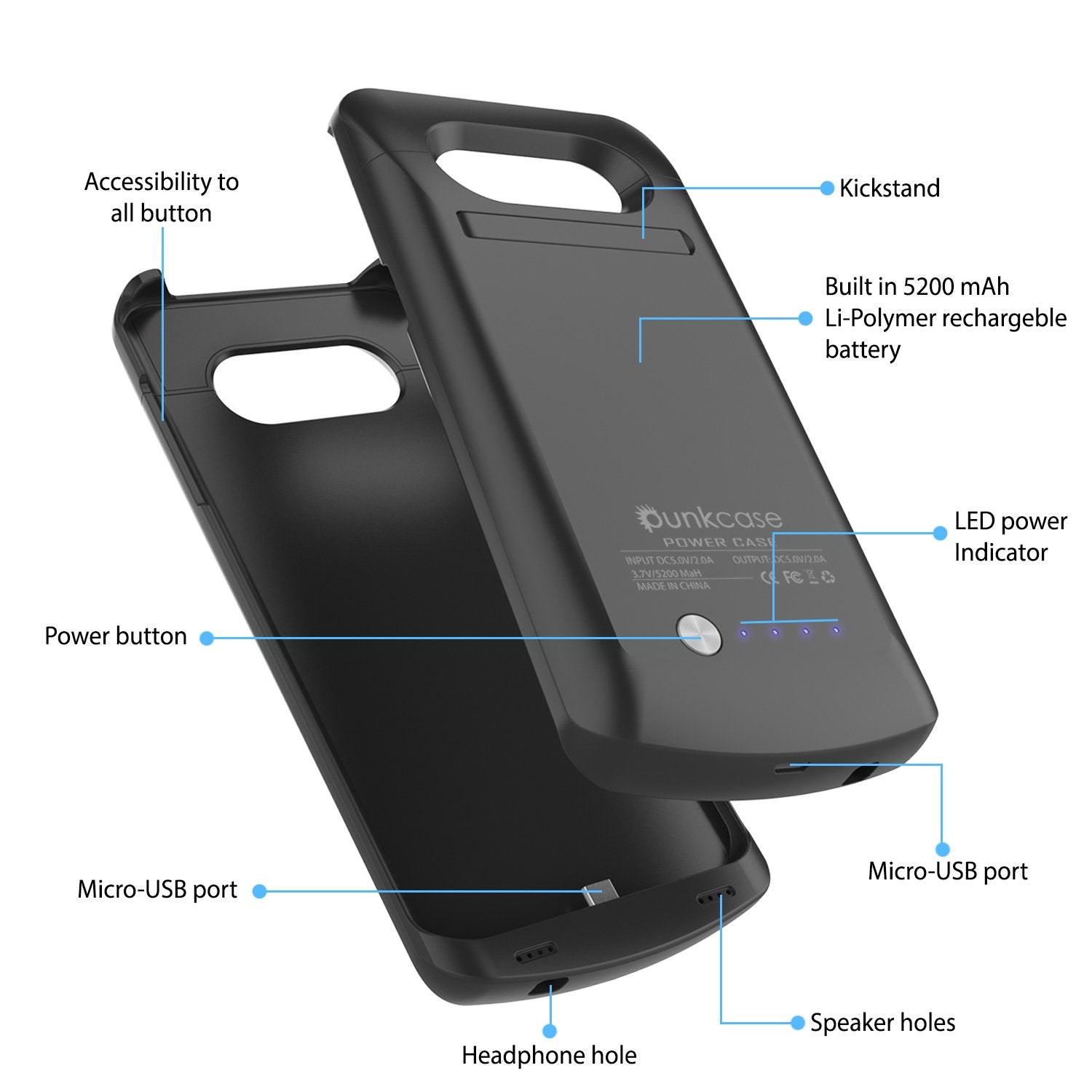 Galaxy S7 EDGE Battery Case, Punkcase 5200mAH Charger Case W/ Screen Protector | Integrated Kickstand & USB Port | IntelSwitch [Black] - PunkCase NZ