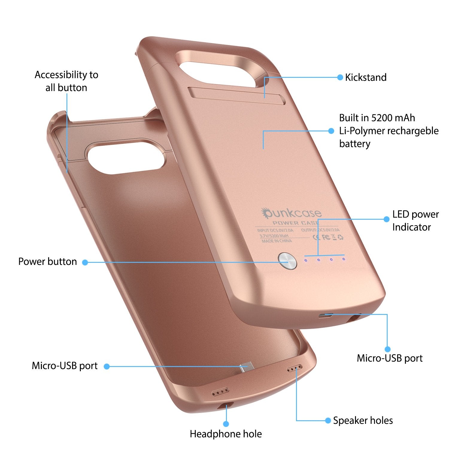 Galaxy S7 EDGE Battery Case, Punkcase 5200mAH Charger Case W/ Screen Protector | Integrated Kickstand & USB Port | IntelSwitch [Rose Gold] - PunkCase NZ