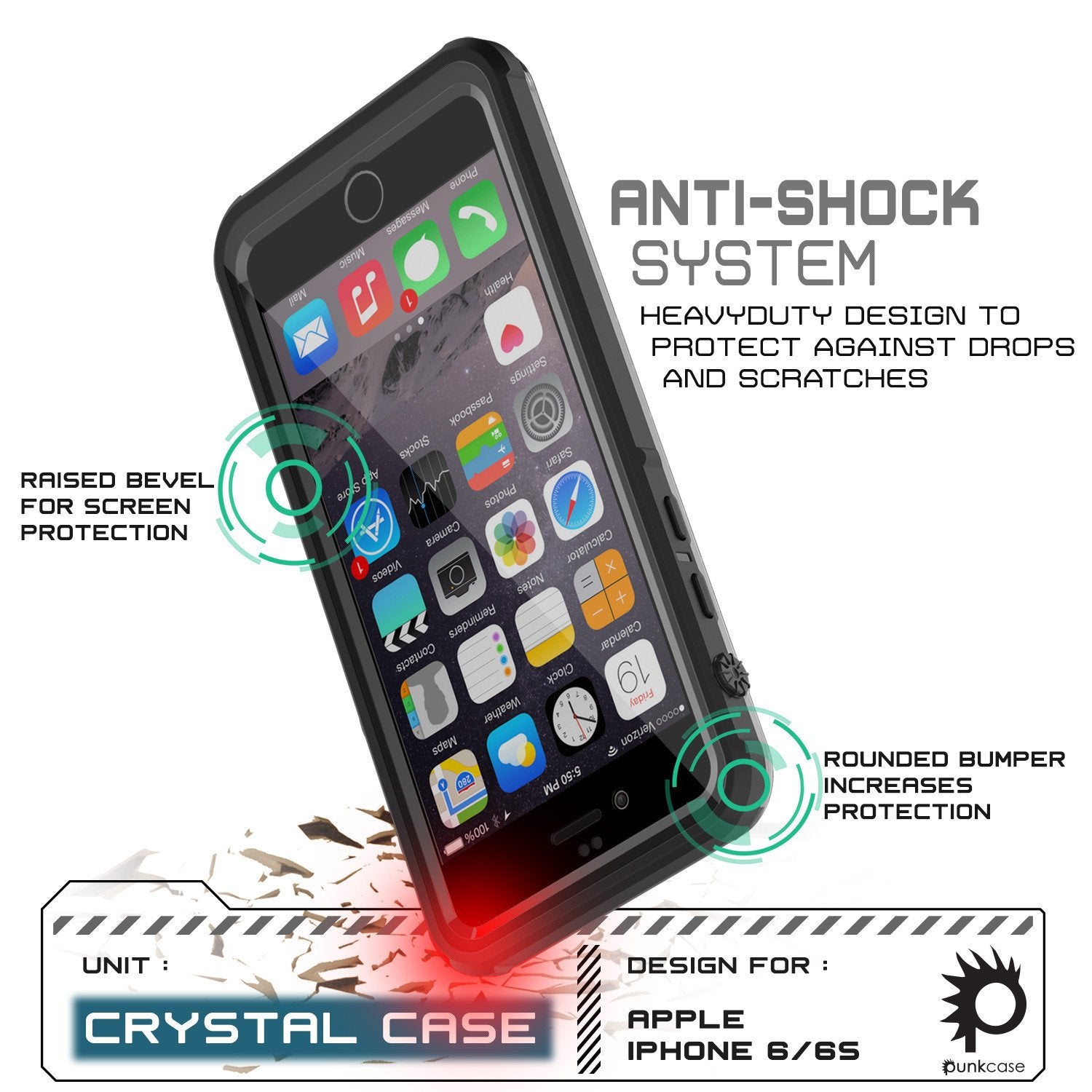 iPhone 6+/6S+ Plus Waterproof Case, PUNKcase CRYSTAL Black W/ Attached Screen Protector | Warranty - PunkCase NZ