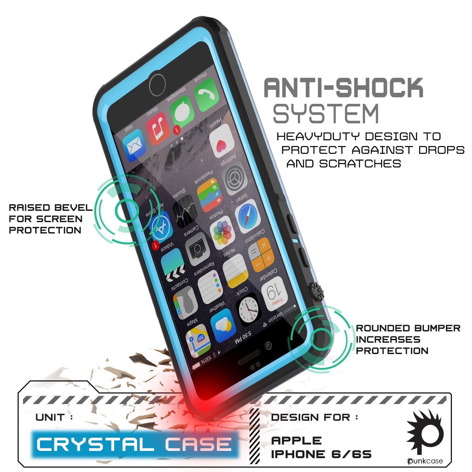iPhone 6/6S Waterproof Case, PUNKcase CRYSTAL Light Blue  W/ Attached Screen Protector  | Warranty - PunkCase NZ