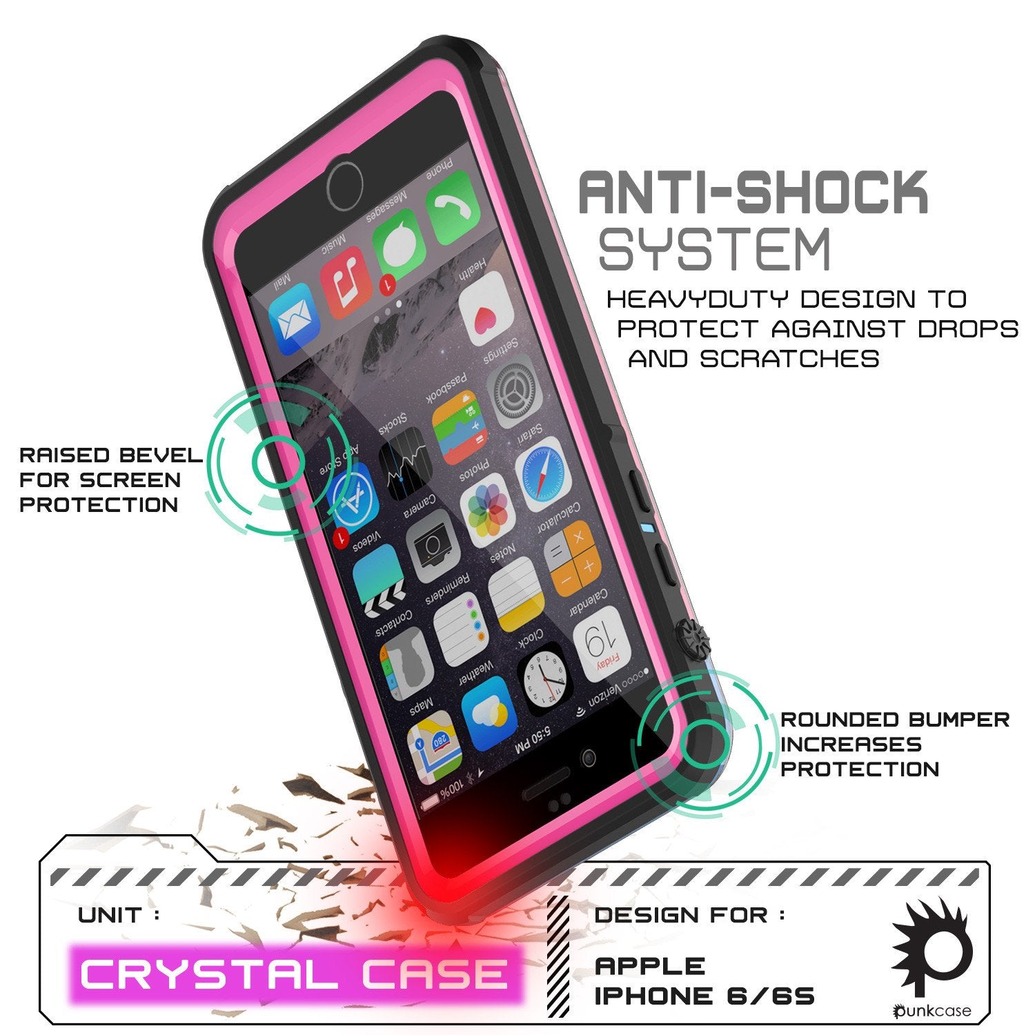 iPhone 6/6S Waterproof Case, PUNKcase CRYSTAL Pink W/ Attached Screen Protector  | Warranty - PunkCase NZ