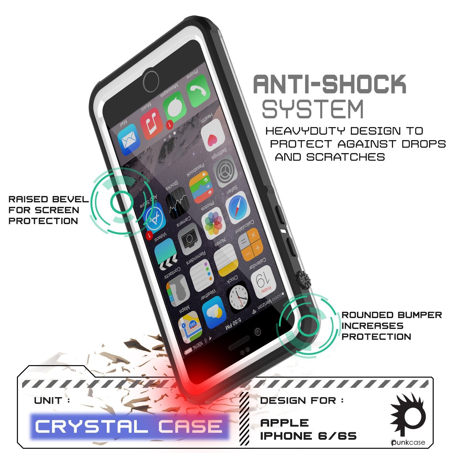 iPhone 6/6S Waterproof Case, PUNKcase CRYSTAL White W/ Attached Screen Protector  | Warranty - PunkCase NZ