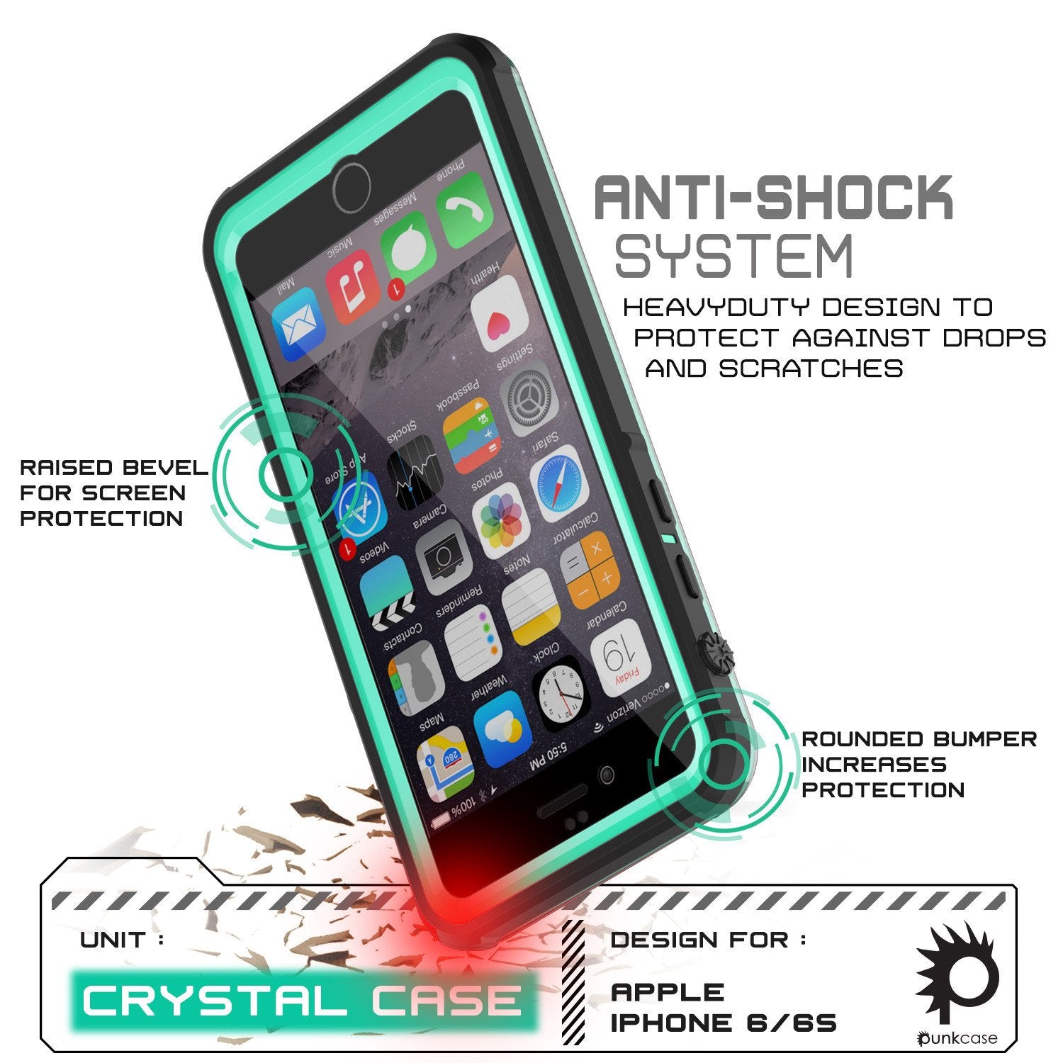 iPhone 6+/6S+ Plus Waterproof Case, PUNKcase CRYSTAL Teal W/ Attached Screen Protector | Warranty - PunkCase NZ