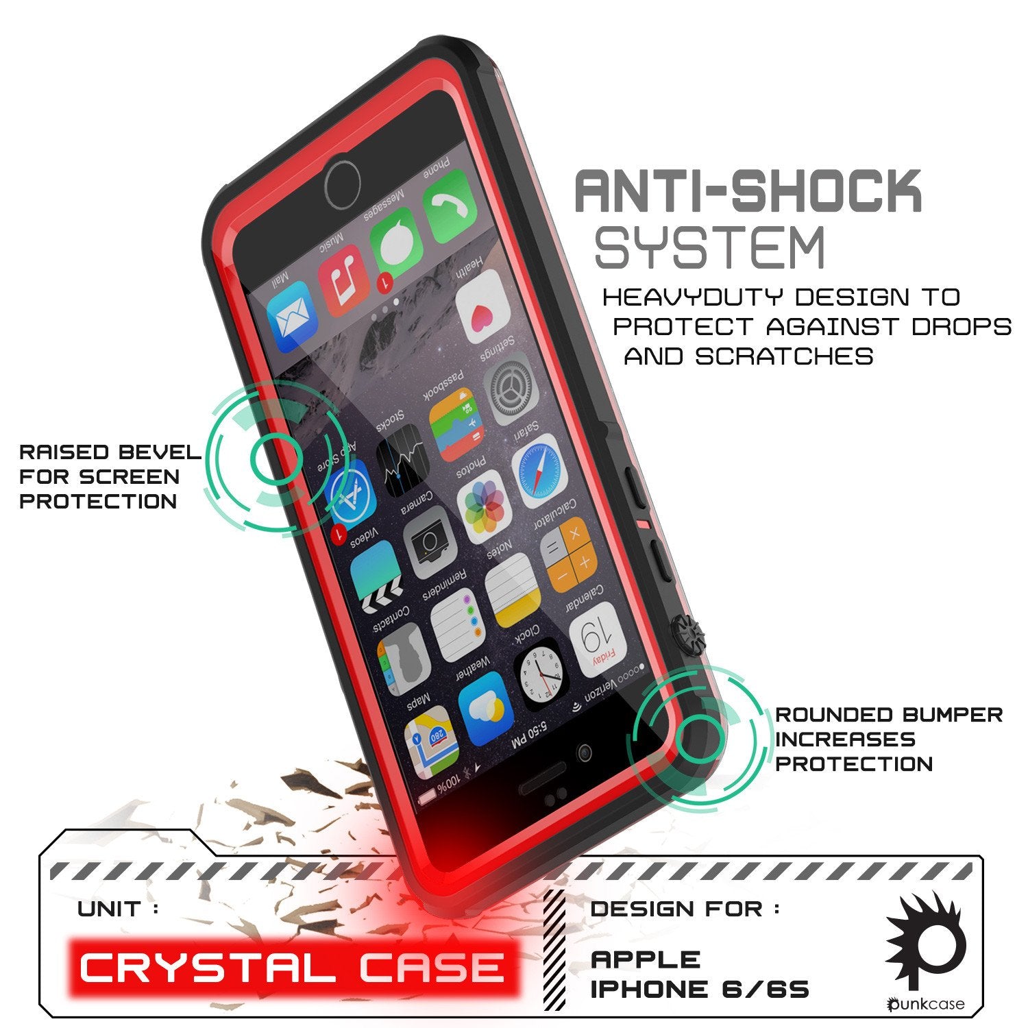 iPhone 6/6S Waterproof Case, PUNKcase CRYSTAL Red W/ Attached Screen Protector  | Warranty - PunkCase NZ