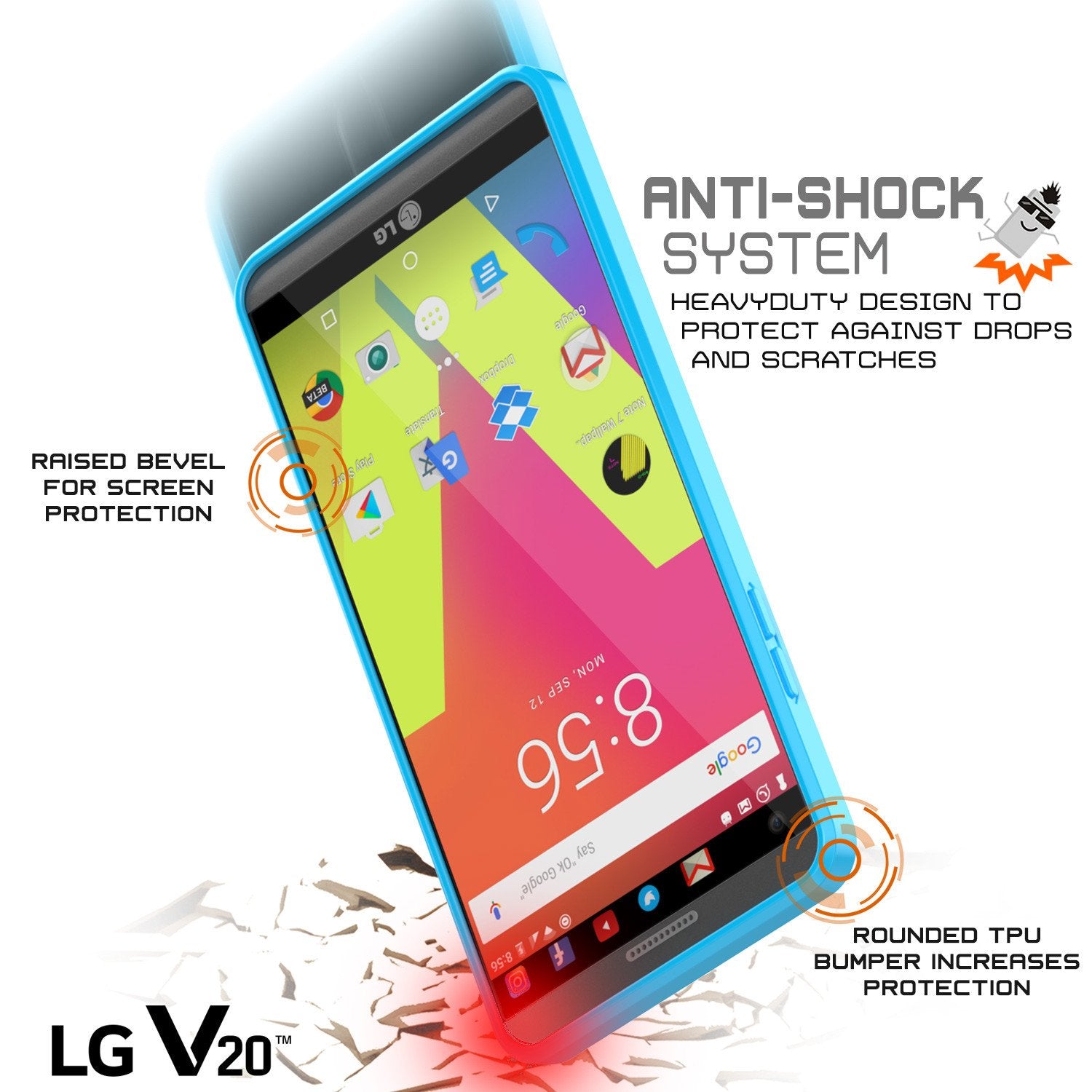LG v20 Case Punkcase® LUCID 2.0 Light Blue Series w/ PUNK SHIELD Glass Screen Protector | Ultra Fit - PunkCase NZ