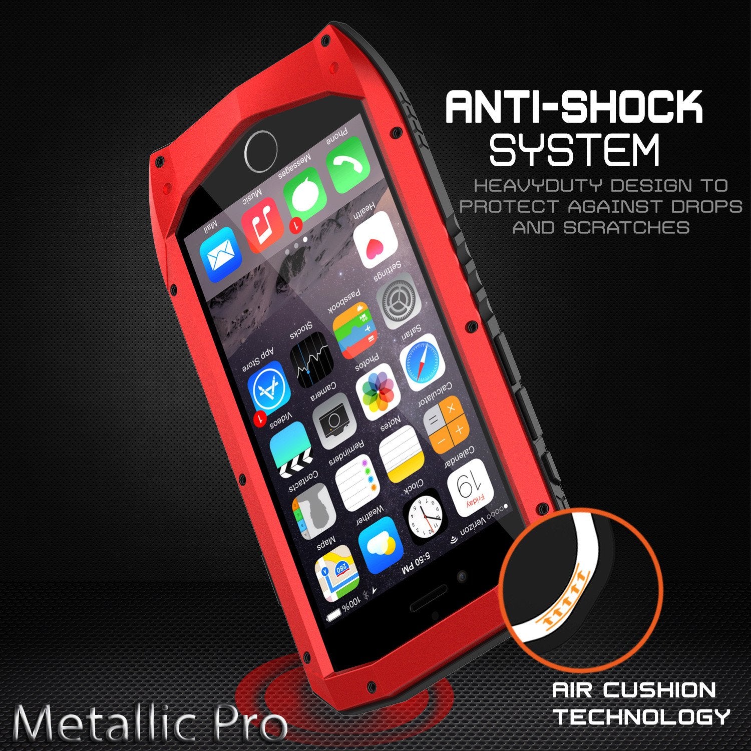 iPhone 6s/6 Case, Punkcase Metallic PRO Red Series Cover W/ Attached Screen Protector | Touch-ID - PunkCase NZ