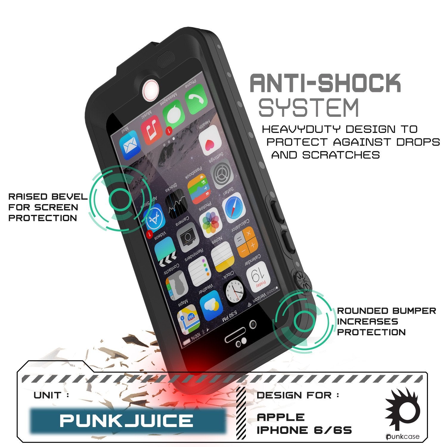 PunkJuice iPhone 6/6s Battery Case Black Waterproof Power Juice Bank w/ 2750mAh  | Fastcharging - PunkCase NZ