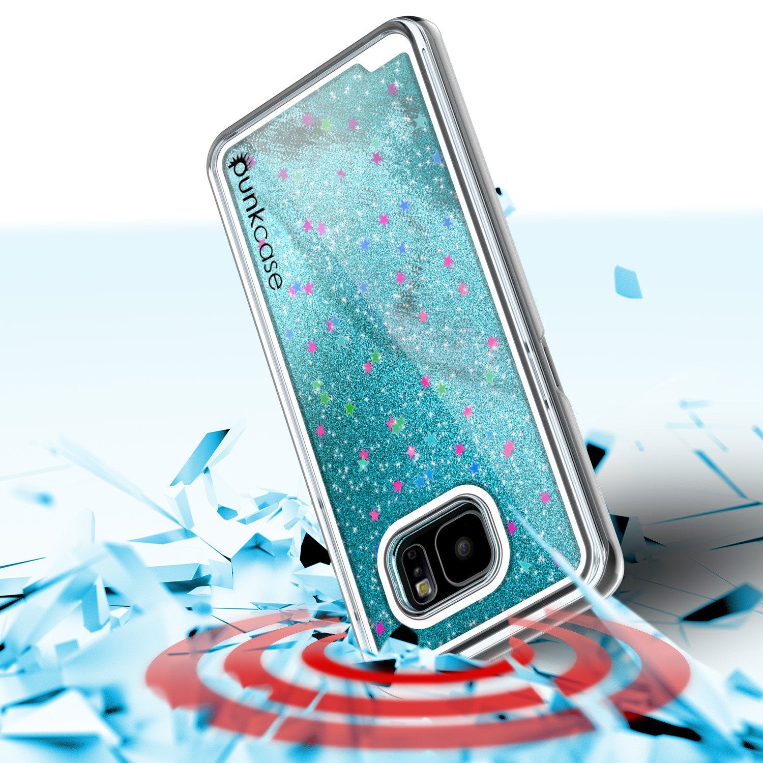 S7 Edge Case, Punkcase [Liquid Teal Series] Protective Dual Layer Floating Glitter Cover with lots of Bling & Sparkle + PunkShield Screen Protector - PunkCase NZ