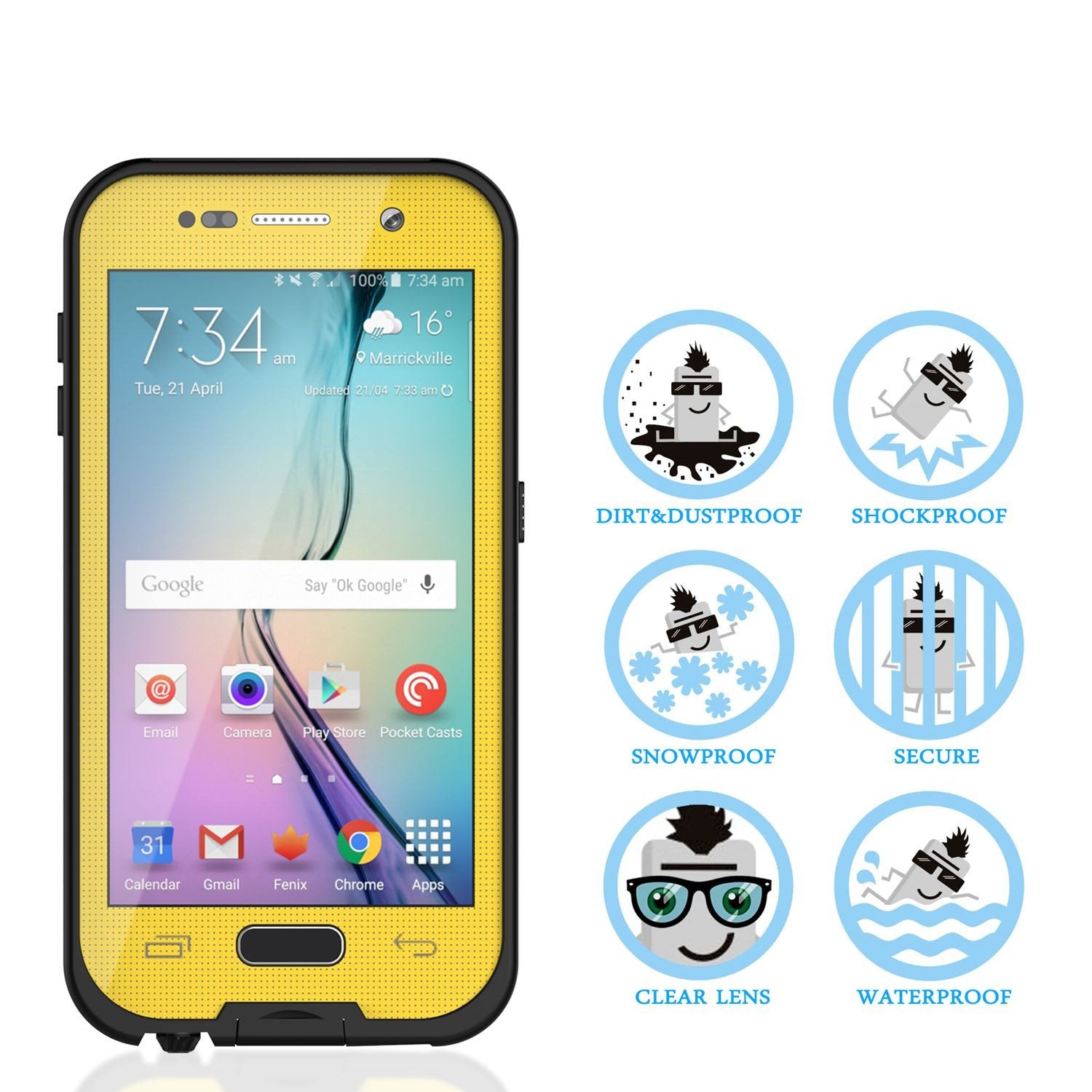 Galaxy S6 Waterproof Case Punkcase SpikeStar Yellow Water/Shock/Dirt/Snow Proof | Lifetime Warranty - PunkCase NZ