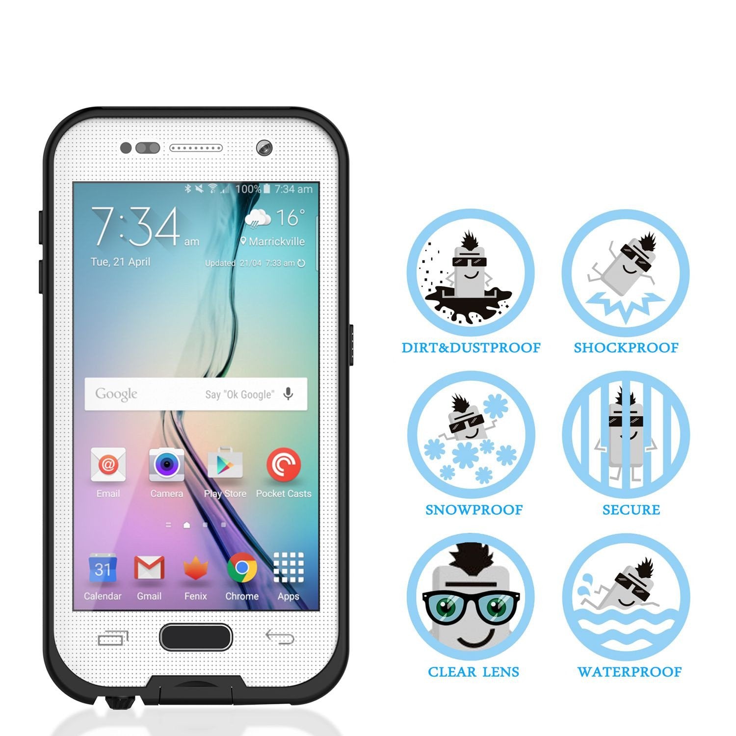 Galaxy S6 Waterproof Case, Punkcase SpikeStar White Water/Shock/Dirt/Snow Proof | Lifetime Warranty - PunkCase NZ